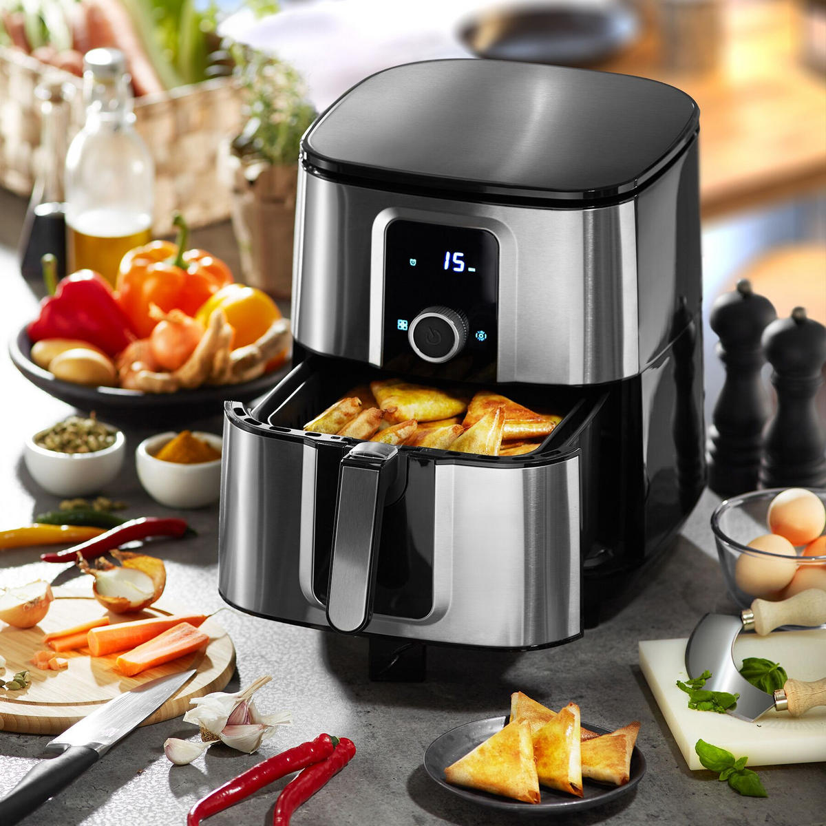 HEISSLUFTFRITTEUSE Ben, inklusive Rezeptheft, silber - Silberfarben, Textil (42.5/37/31cm) - tectake