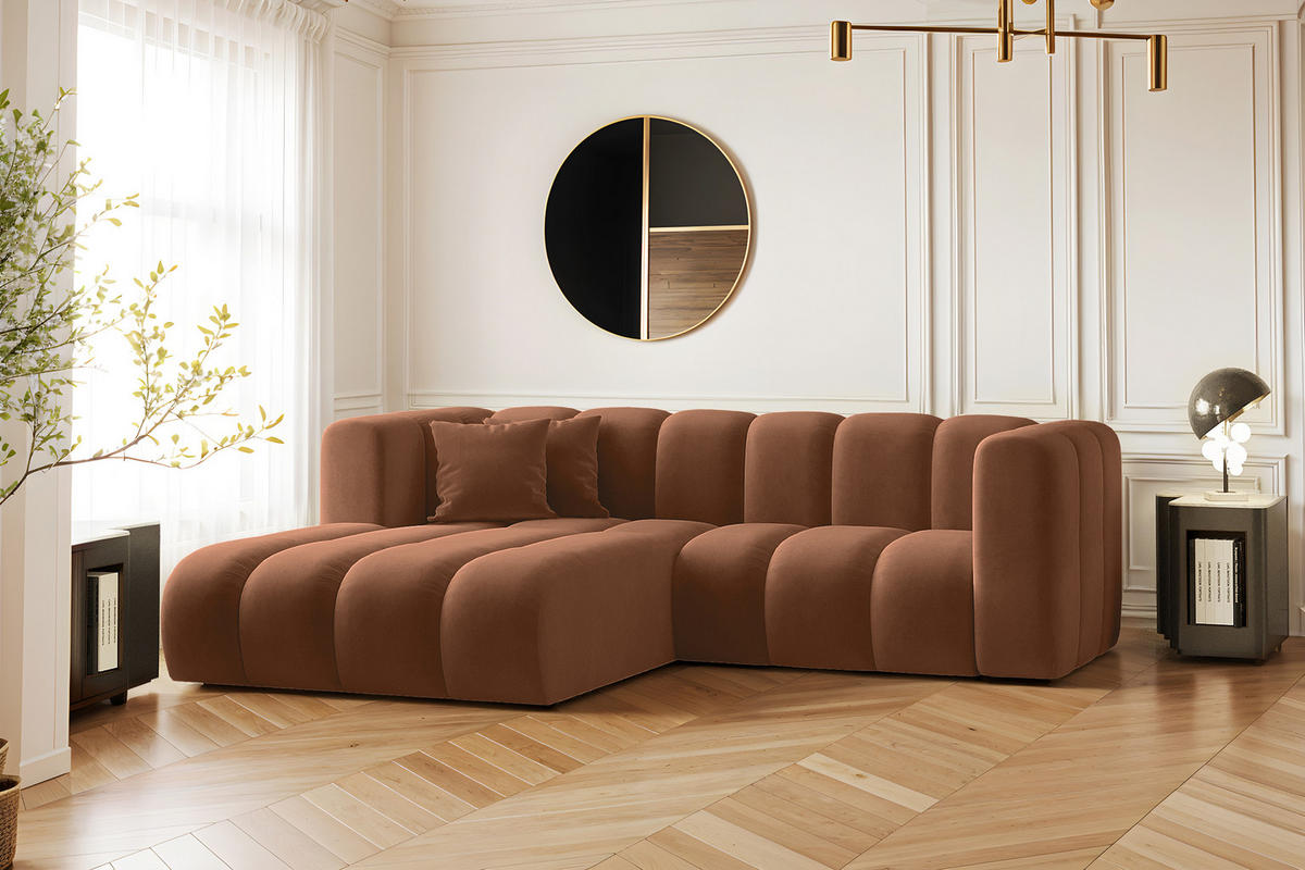 ECKSOFA L-from, Sofa Grand modular stoff Salvador Braun Links - Braun, Holz (179/227cm) - Kaiser Möbel