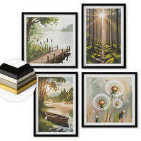 WANDBILDER 4er-Set - 50x50 cm & 40x60 cm Schwarzer Rahmen - Waldlandschaft, See Łódź - Schwarz, Kunststoff (50/50cm) - ArtPrintCave