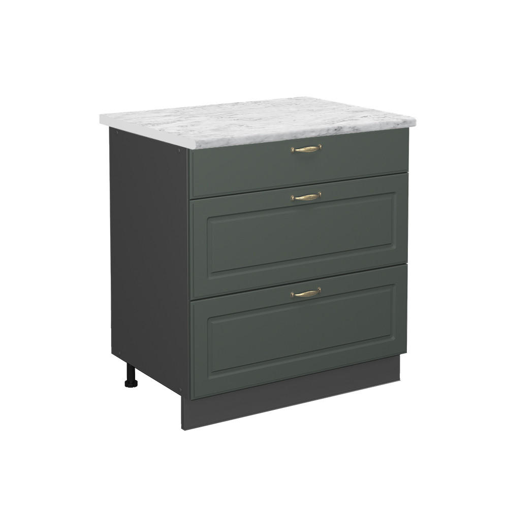 KÜCHENUNTERSCHRANK Fame-Line Grün-Gold Landhaus 80 cm mit 3 Schubladen AP Marmor - Anthrazit/Grün, Holzwerkstoff (80/82/60cm) - Vicco