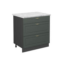 KÜCHENUNTERSCHRANK Fame-Line Grün-Gold Landhaus 80 cm mit 3 Schubladen AP Marmor - Anthrazit/Grün, Holzwerkstoff (80/82/60cm) - Vicco