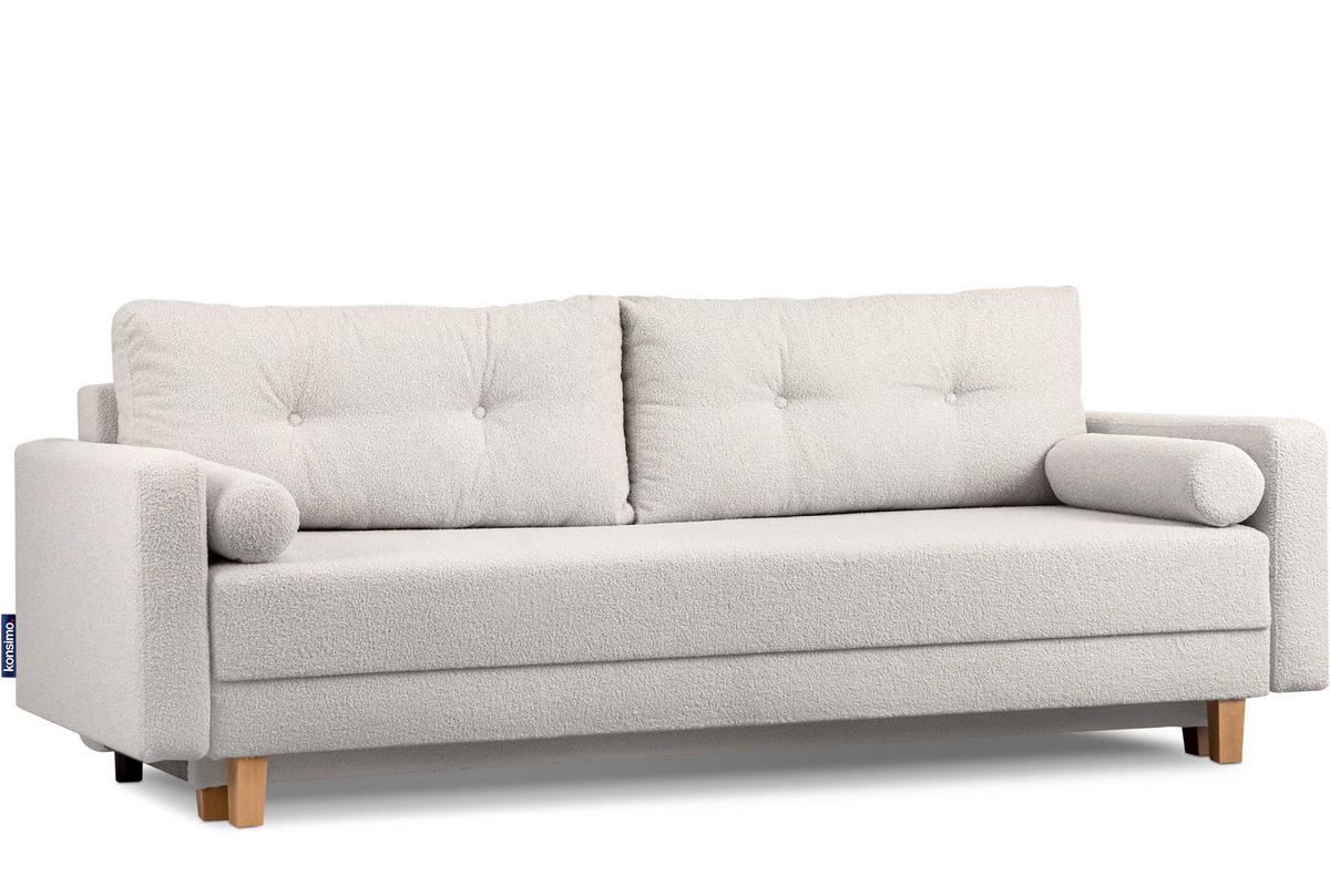 3-SITZER-SCHLAFSOFA ERISO mit weiche Sitzfläche und hohe Rückenlehne, Bouclé-Stoff, weiß - Braun/Weiß, Textil (220/80/100cm) - KONSIMO®