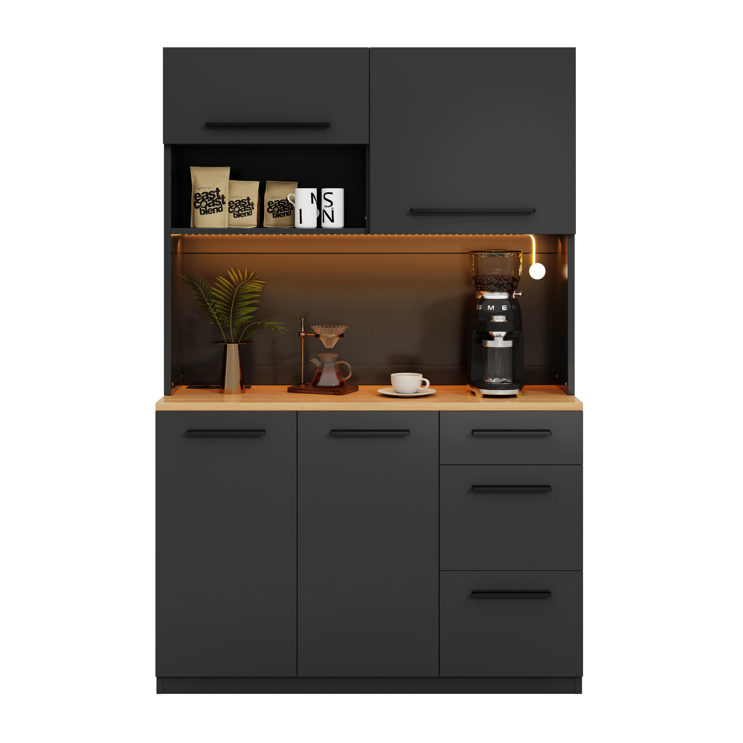 BUFFETSCHRANK 120x40x180cm LED Steckdose USB Schwarz - Schwarz, Holzwerkstoff (120/180/40cm) - FLIEKS
