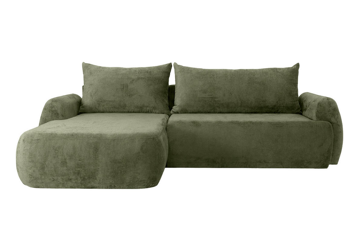 ECKSOFA Mit Schlaffunktion Und Bettkasten, Chenille-Stoff Perfecto, Grün, Links, HELA II - Grün, Holz (280/184cm) - Kaiser Möbel