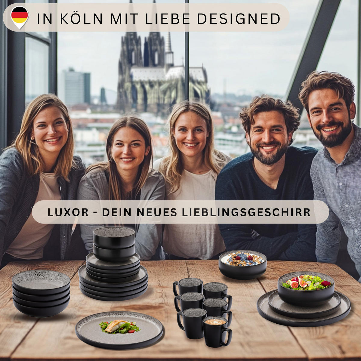 TAFELSERVICE LUXOR - 36 teilig aus Steingut 12 Personen - Beige, Stein (50/30/80cm) - Sänger