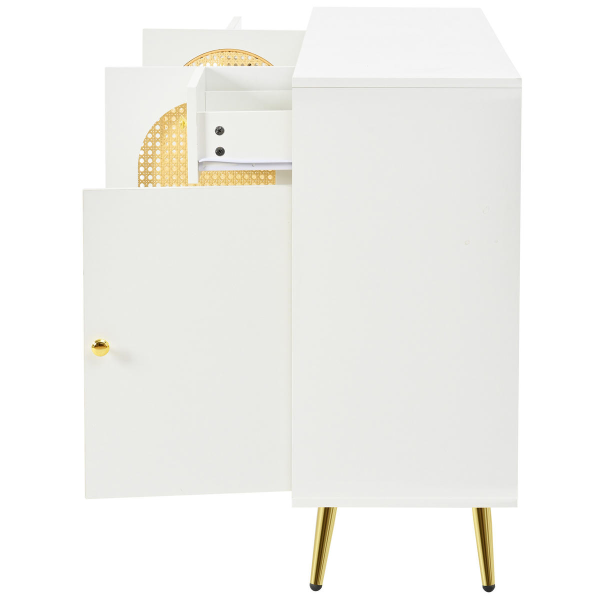 KOMMODE Sideboard 4 Türen Weiß Natur 140x35x82cm - Multicolor, Holzwerkstoff (35/82/140cm) - FLIEKS