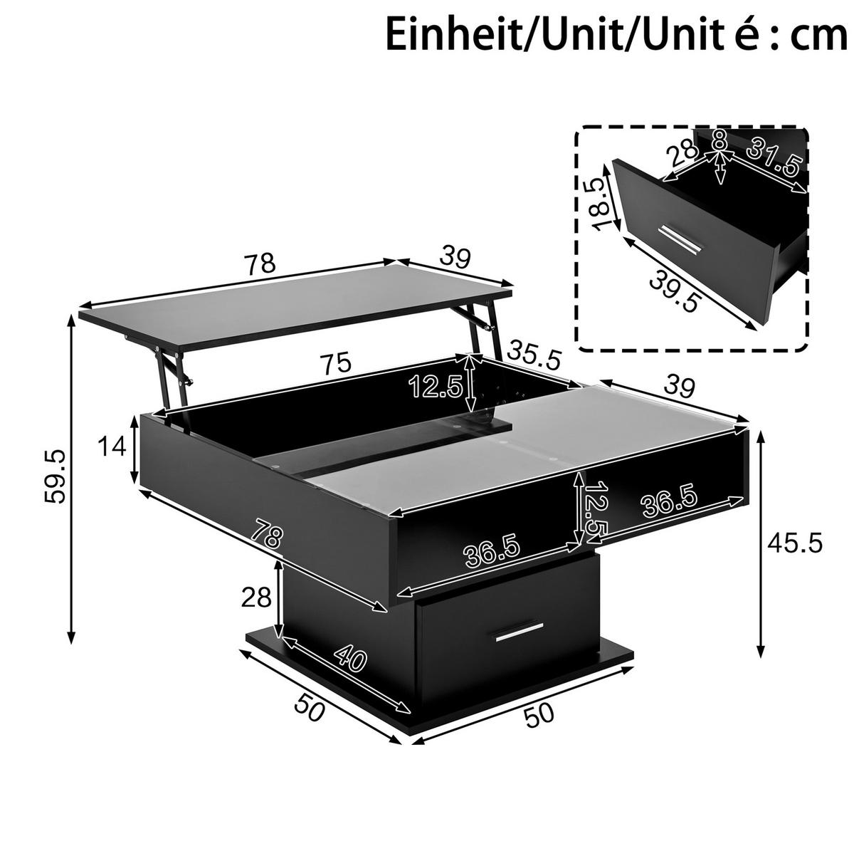 COUCHTISCH 78/78 cm in Schwarz aus Spanplatte mit LED-Beleuchtung und Stauraum - Schwarz, Holzwerkstoff (78/78/45cm) - OKMYHOME