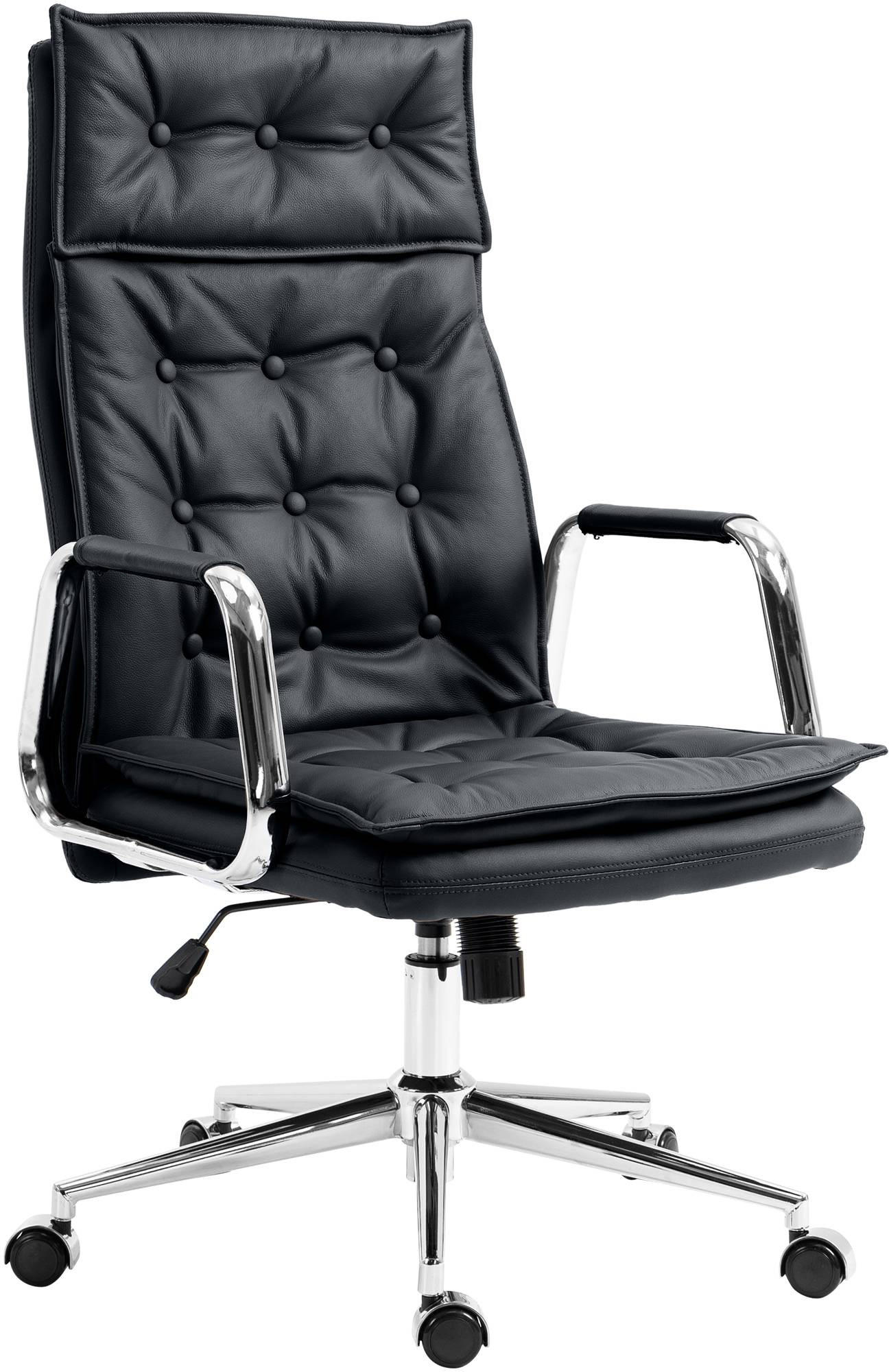 CHEFSESSEL Echtleder Schwarz - Chromfarben/Schwarz, Leder/Metall (60/111/65cm) - CLP