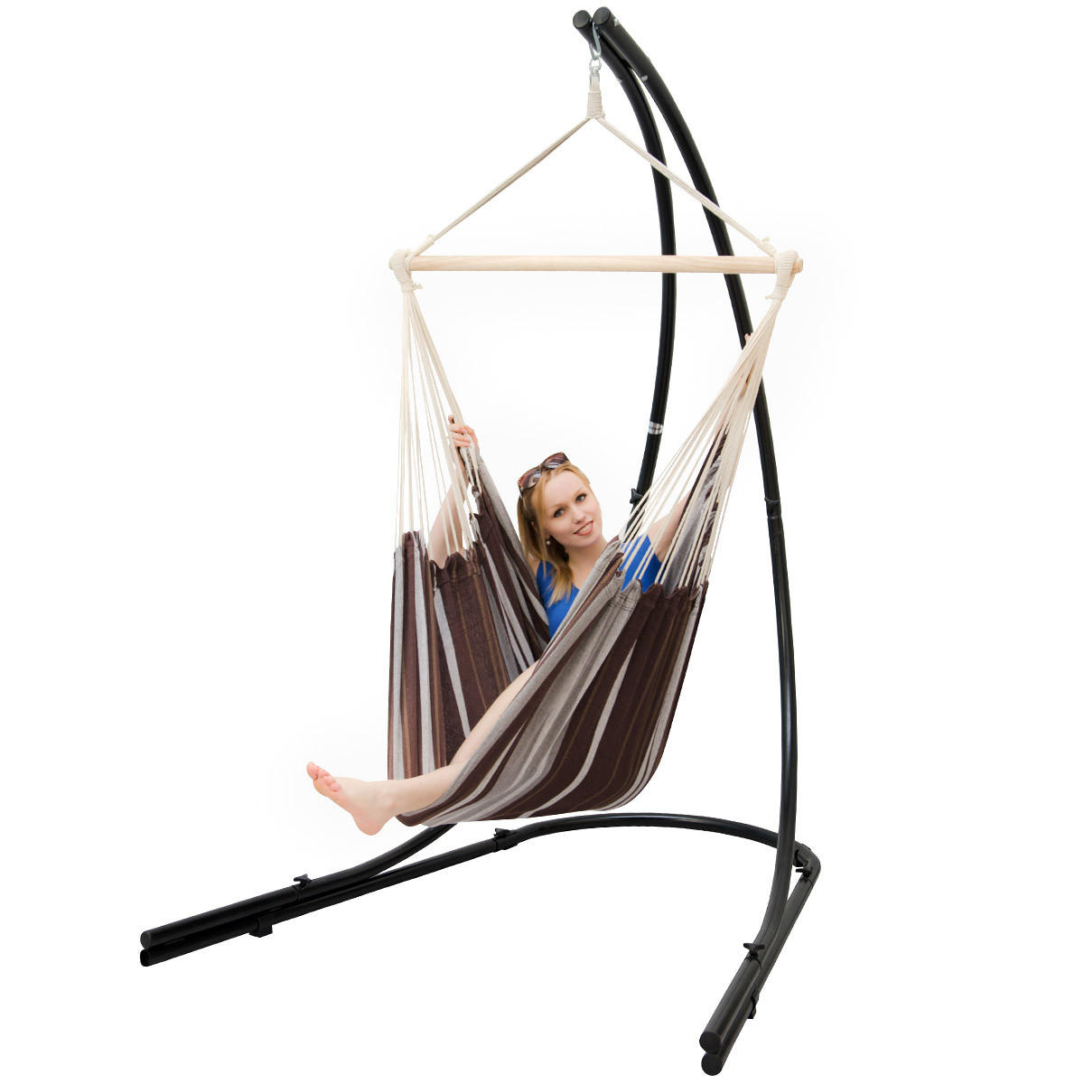 XL HÄNGESTUHL mit Gestell 210/140 cm , Rotbraun/Schwarz - Braun, Textil (140/210/160cm) - Amanka