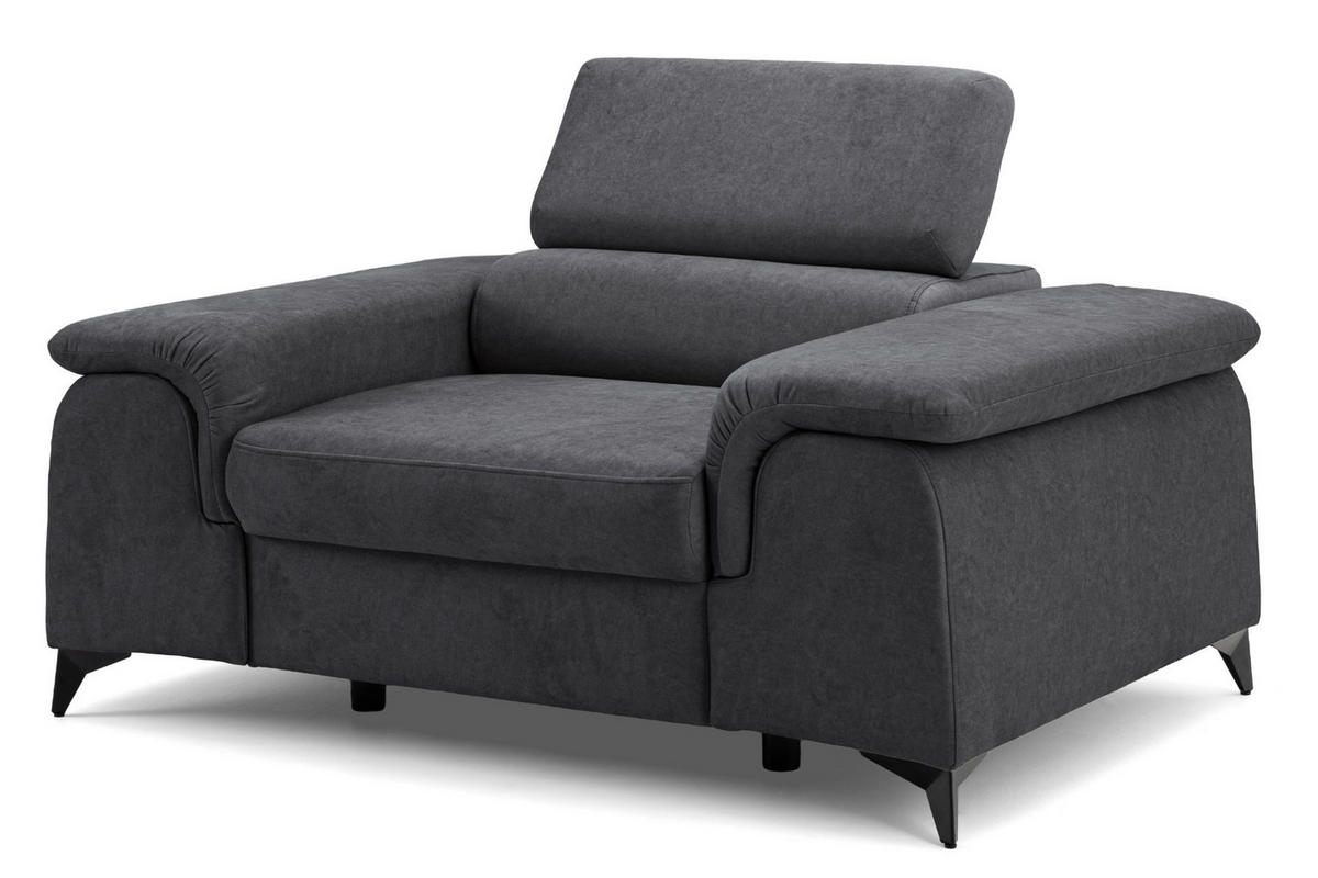 SESSEL PLAZA mit verstellbare Kopfstütze Velours Dunkelgrau - Dunkelgrau/Schwarz, Holz/Textil (130/95/100cm) - Muffo