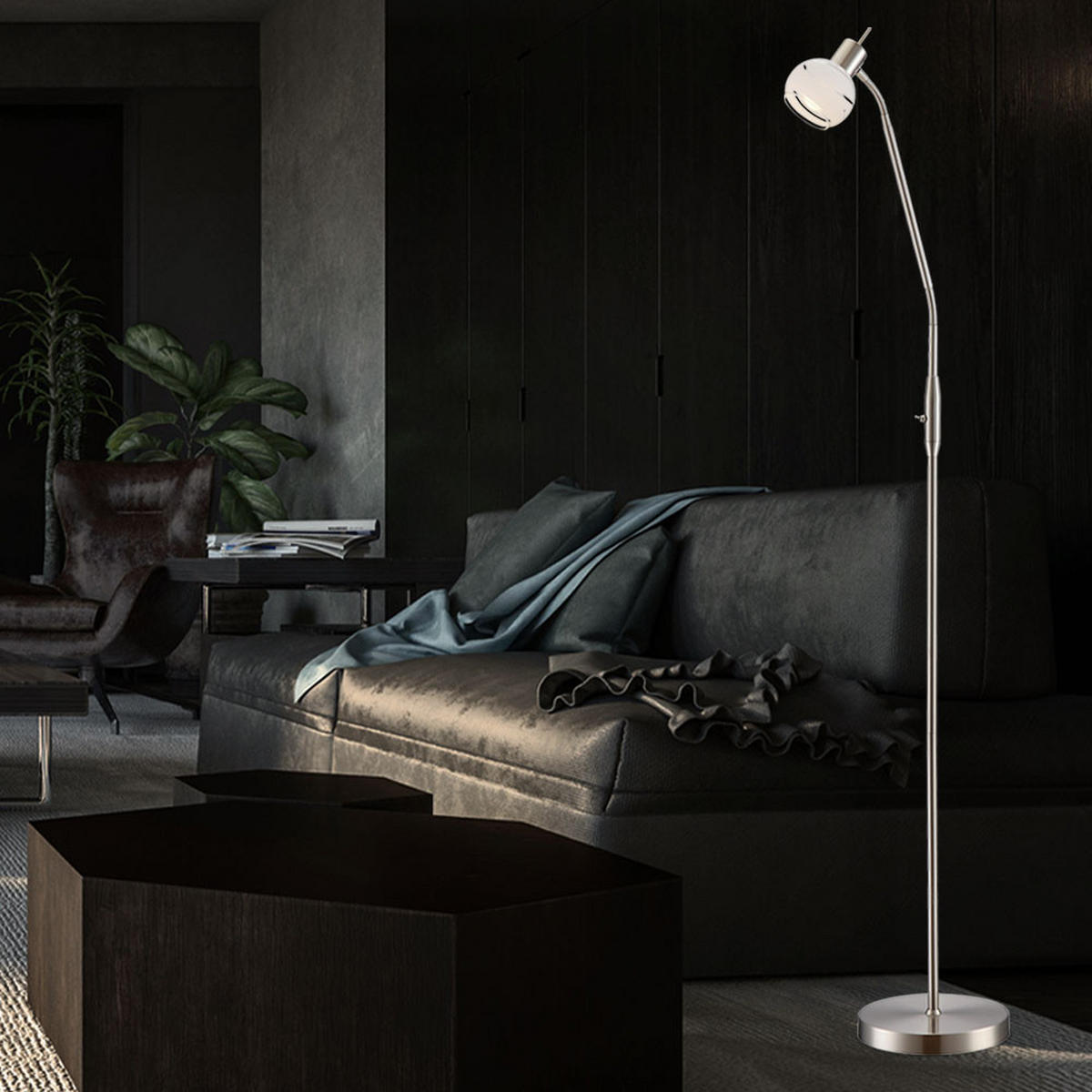 LED STEHLEUCHTE ELLIOTT Silber Metall Glas - Silberfarben, Glas (49/49/145cm) - Globo Lighting