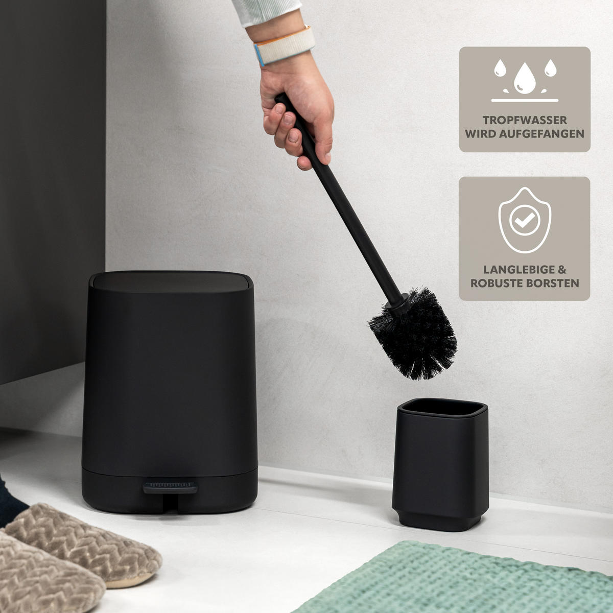 BAD-ACCESSOIRES-SET VALONA 2tlg., schwarz, Kunststoff - Schwarz, Kunststoff (21/25.5/21cm) - eluno