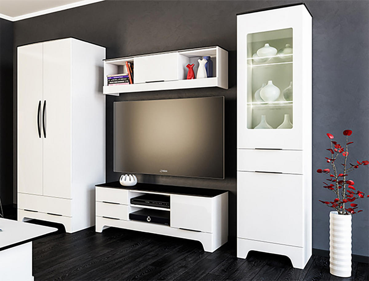SIDEBOARD Verona weiß / weiß Hochglanz 121 / 45 / 91cm - Schwarz/Weiß, Holz/Holzwerkstoff (121/91/45cm) - Feldmann-Wohnen