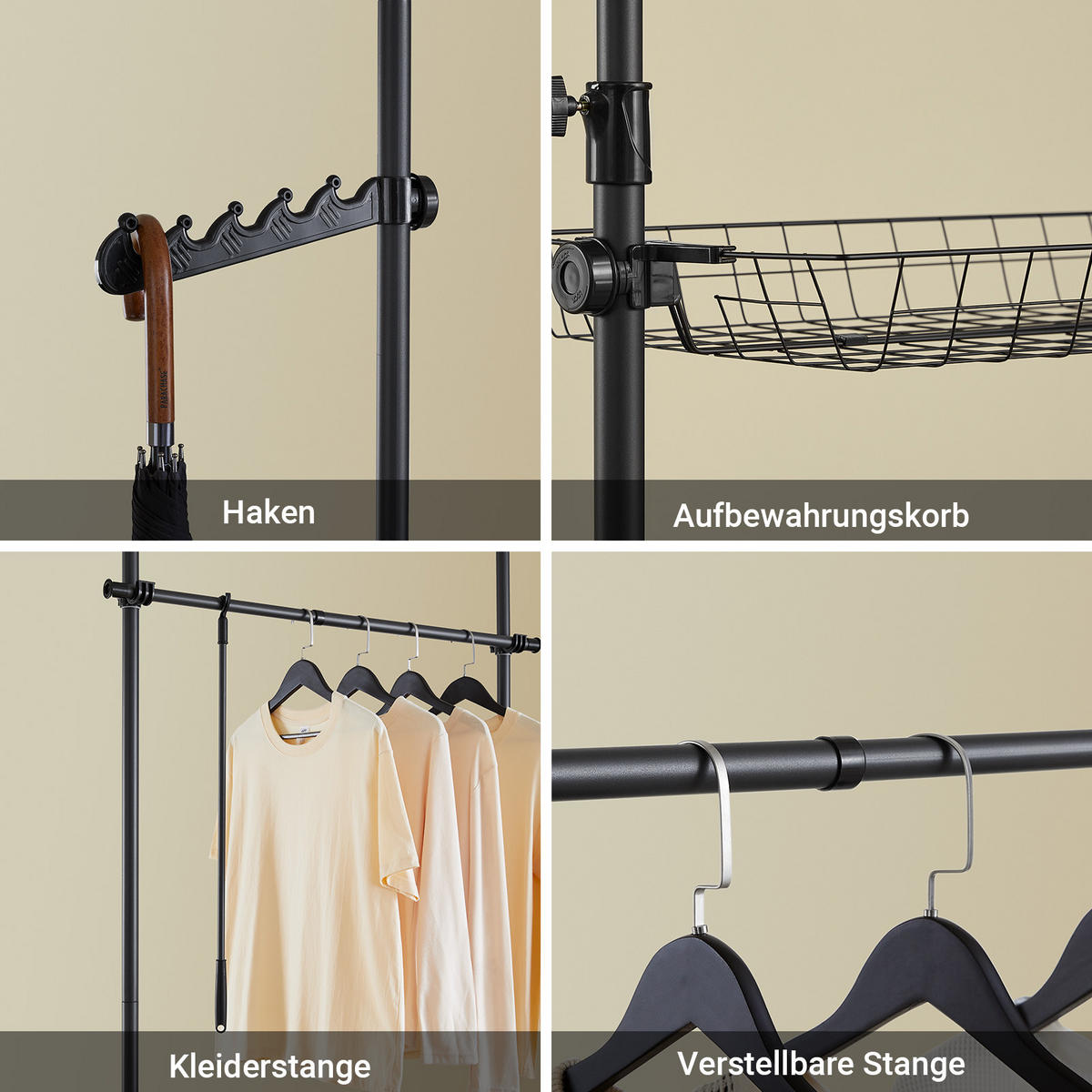 TELESKOP GARDEROBEN SYSTEM Schwarz - Schwarz, Kunststoff (305/270/3cm) - SoBuy