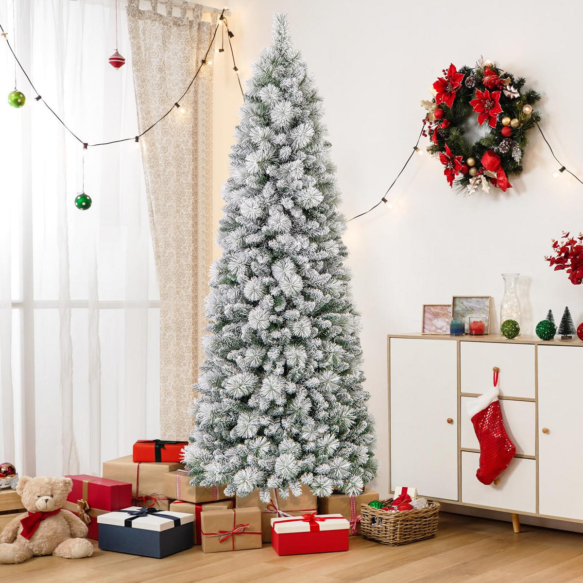 WEIHNACHTSBAUM mit 200 warmweißen LED-Lichtern 210 cm grün - Grün, Metall (210cm) - COSTWAY