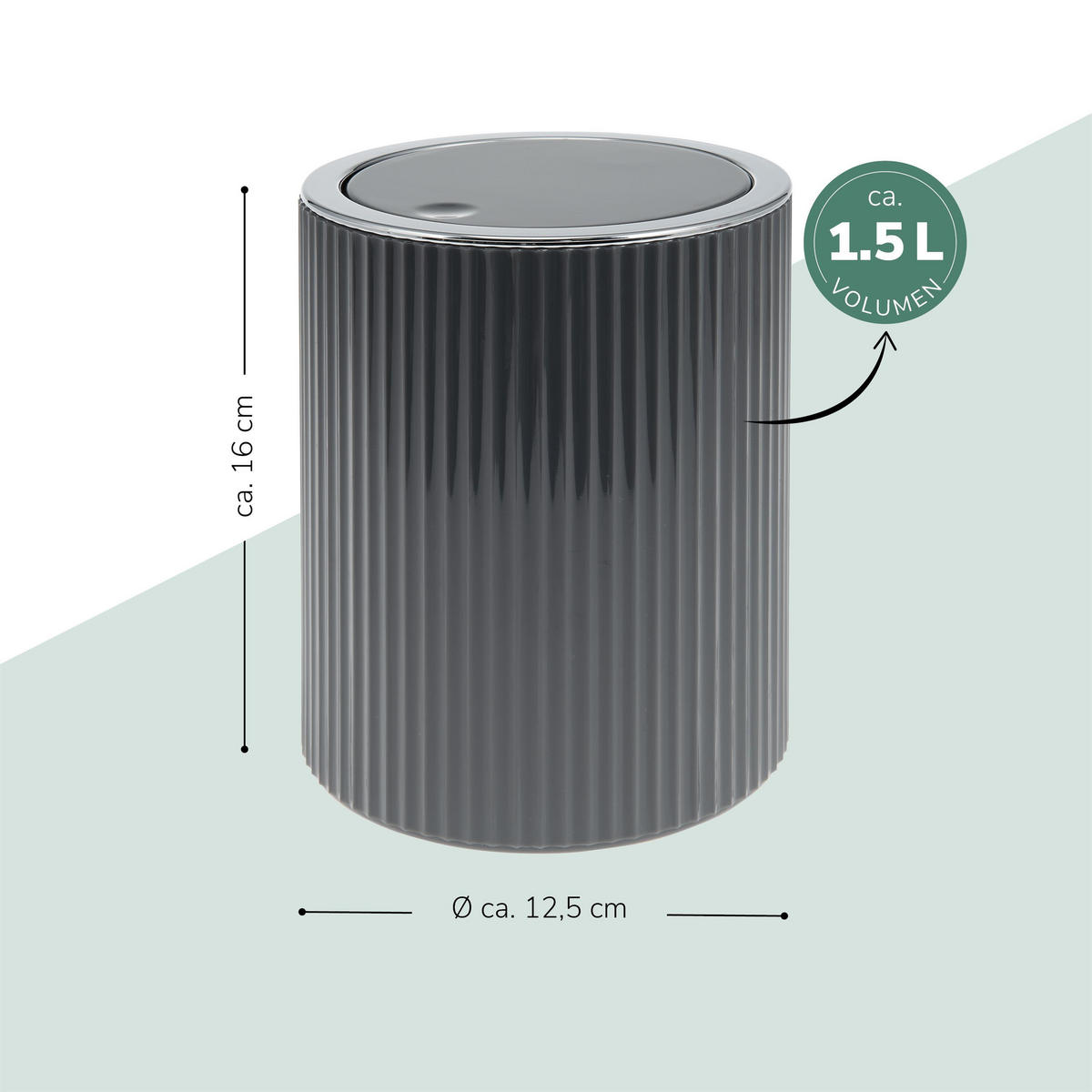 MINI-KOSMETIKEIMER 1,5 Liter, GAVELLO grau, Kunststoff - Grau, Kunststoff (12.5/16.3/12.5cm) - bremermann