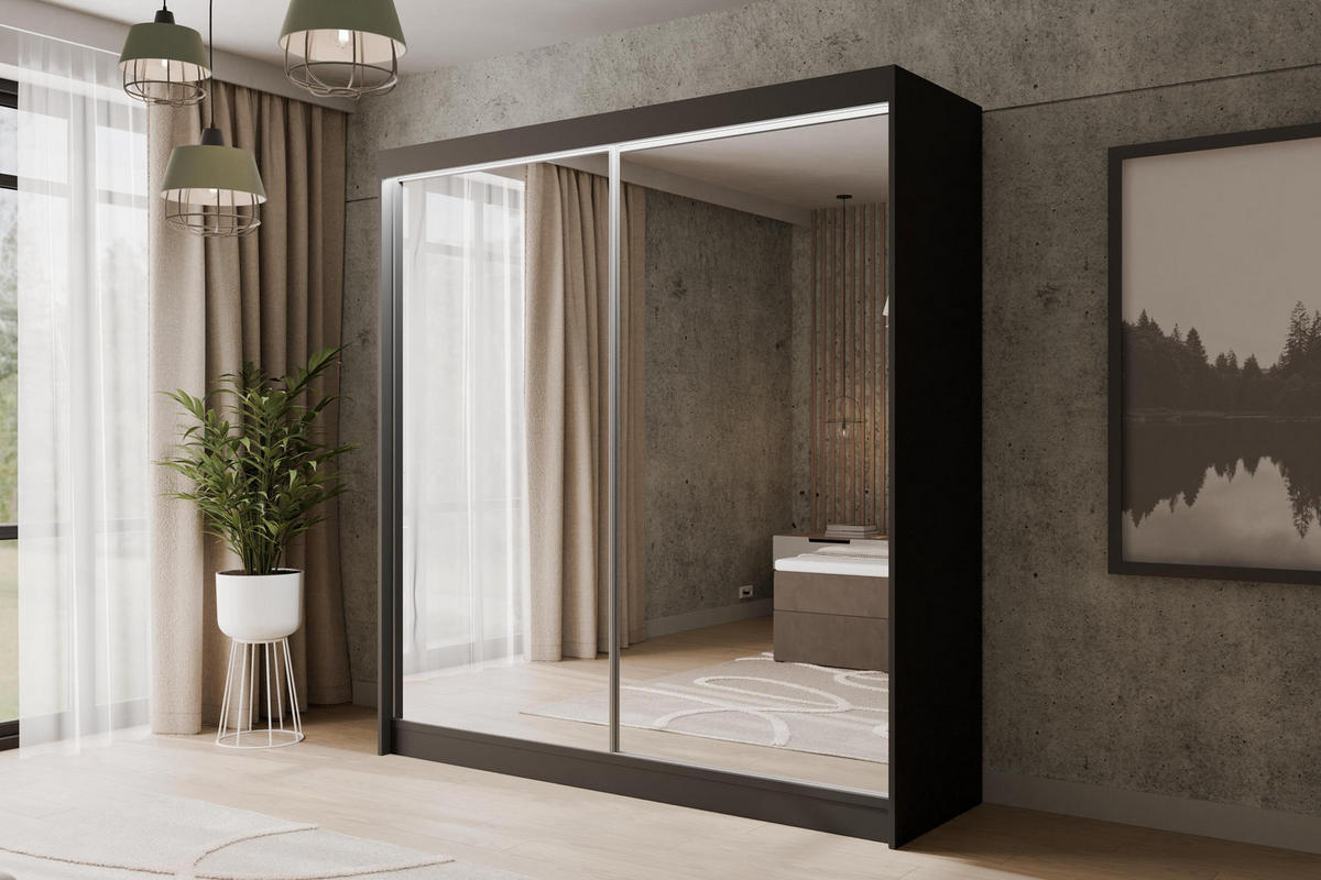 KLEIDERSCHRANK AMOHA mit LED - 200 cm - Schwarz - Schwarz, Holzwerkstoff (200/215/61cm) - ALTDECOR