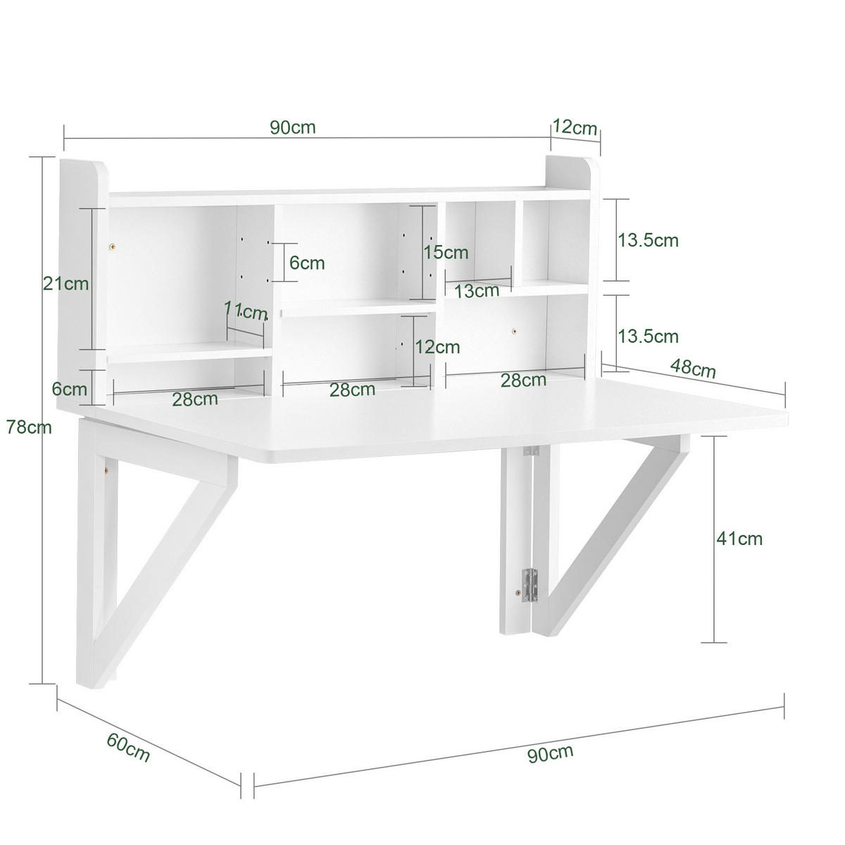 WANDKLAPPTISCH Weiß - Weiß, Holzwerkstoff (90/78/60cm) - SoBuy