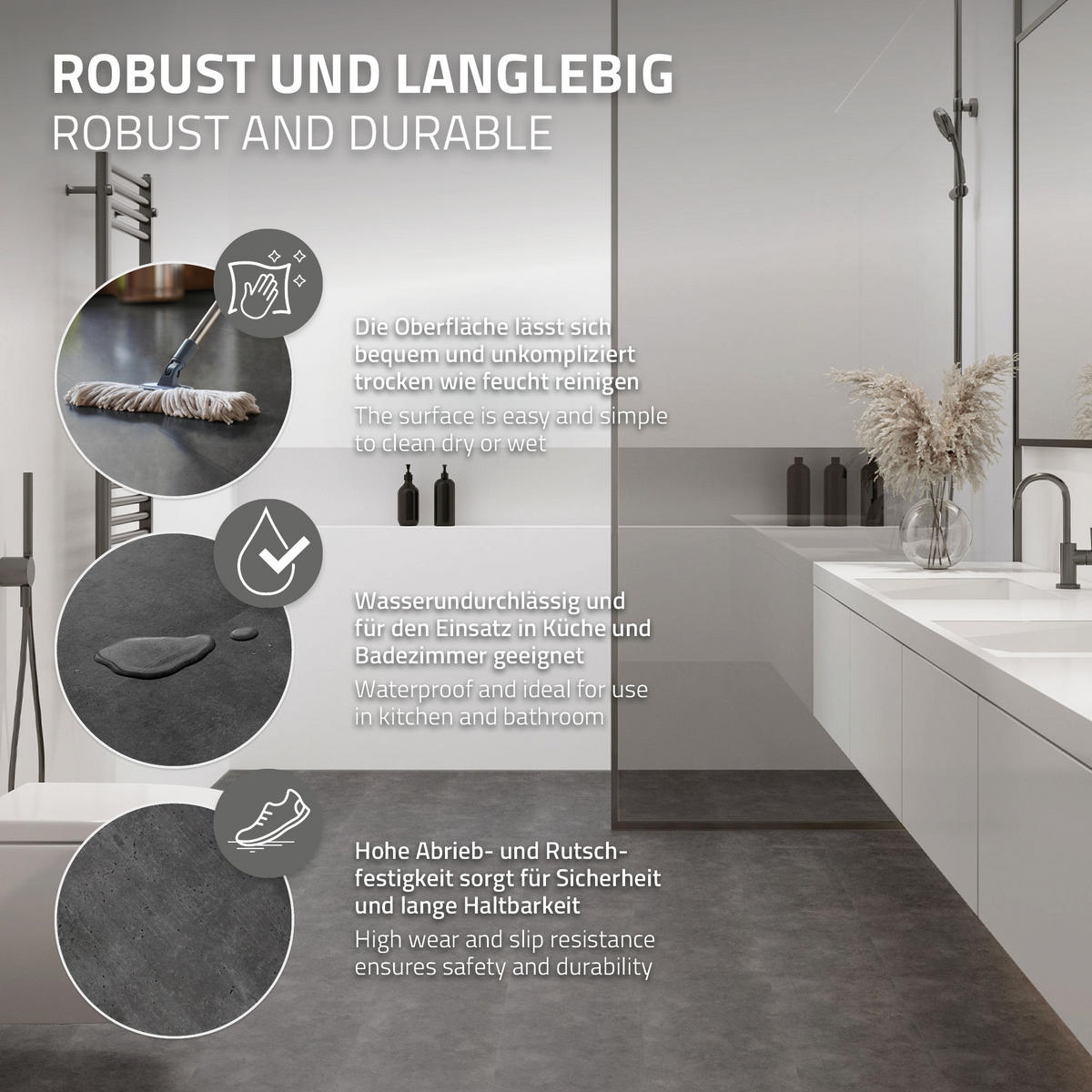 VINYLOVÁ PODLAHA s klikovým systémem 1,86 m²/10 lamel, PVC podlahová krytina, dub rustikální světlý, vzhled dřeva - tmavě šedá, plast/umělá hmota (61.5/31/0.42cm) - ML-DESIGN