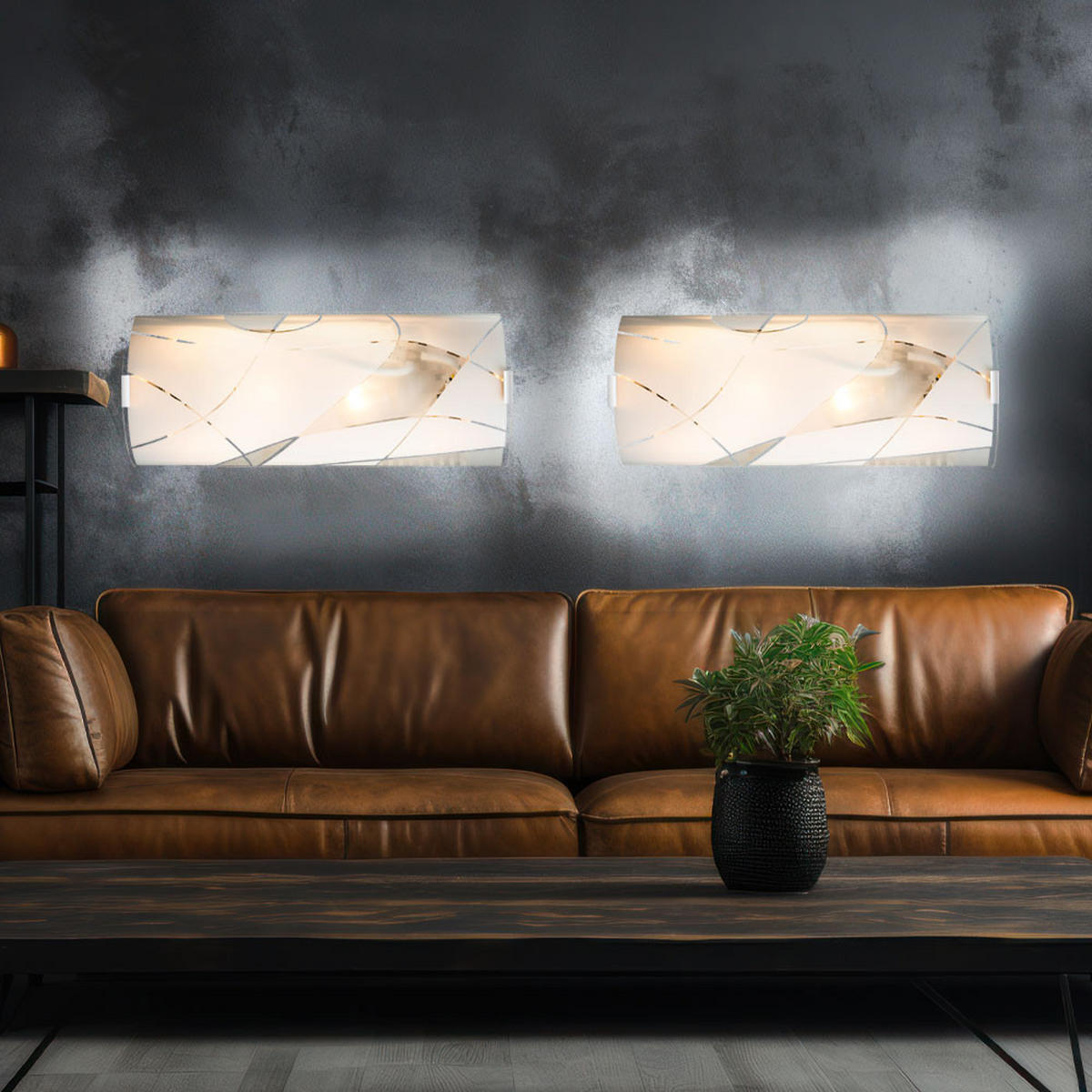 WANDLEUCHTE Metall Chrom Weiß Glas Dekorlinien - Weiß, Glas (15/6/36cm) - Globo Lighting