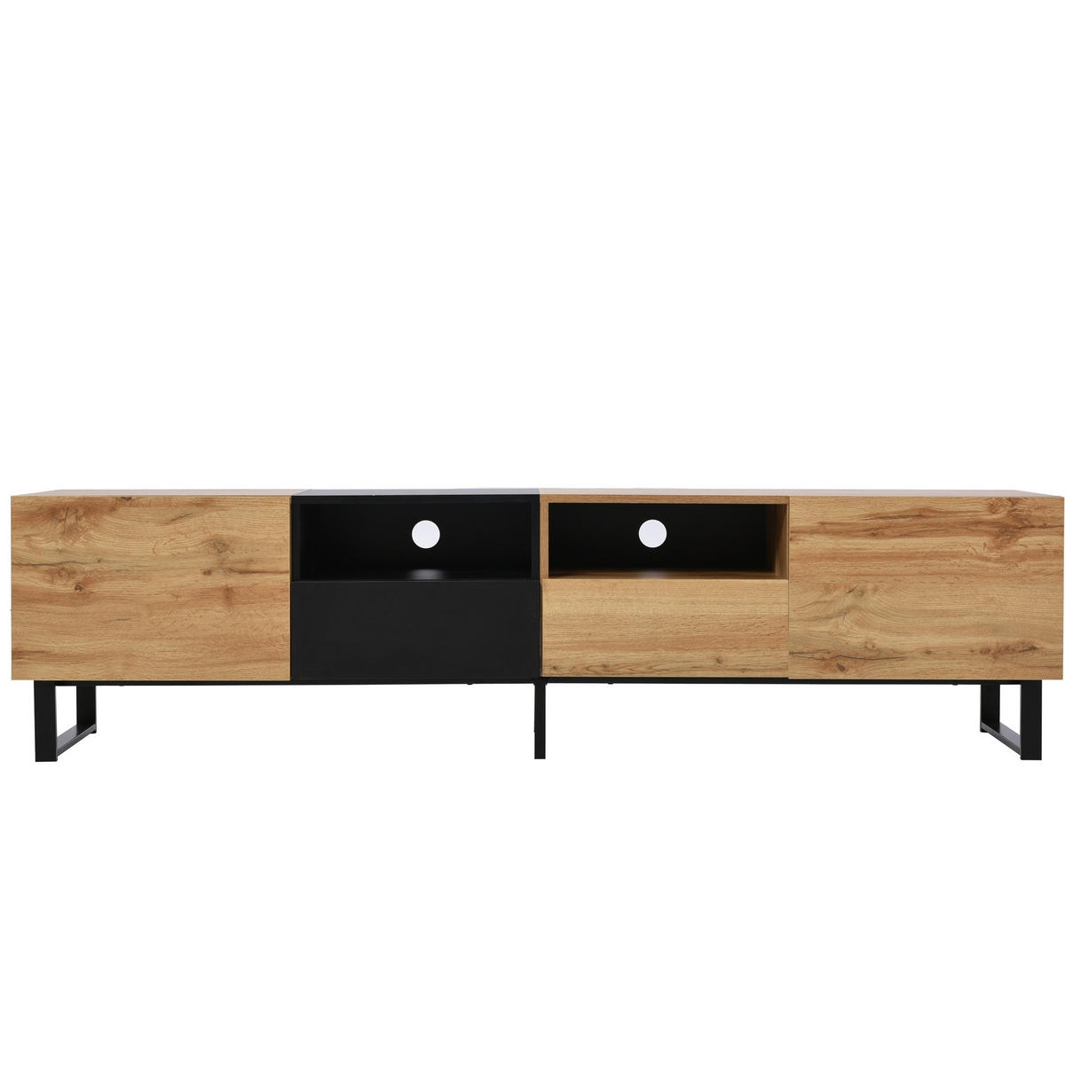 LOWBOARD 190/38/48 cm in Schwarz/Holzfarben mit 2 Türen und 2 Schubladen - Naturfarben, Holzwerkstoff (190/48/38cm) - Flora Grace