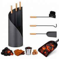KAMINBESTECK Grau Natur 4-teiliges-Set mit Ständer - Grau, Holz/Metall (20/57/20cm) - Relaxdays