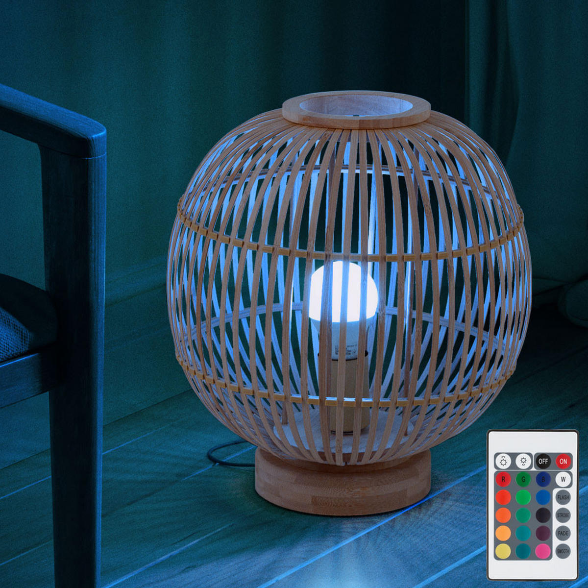 LED TISCHLEUCHTE Hildegard Braun Bambus - Braun, Holz (30/30/33.5cm) - Globo Lighting