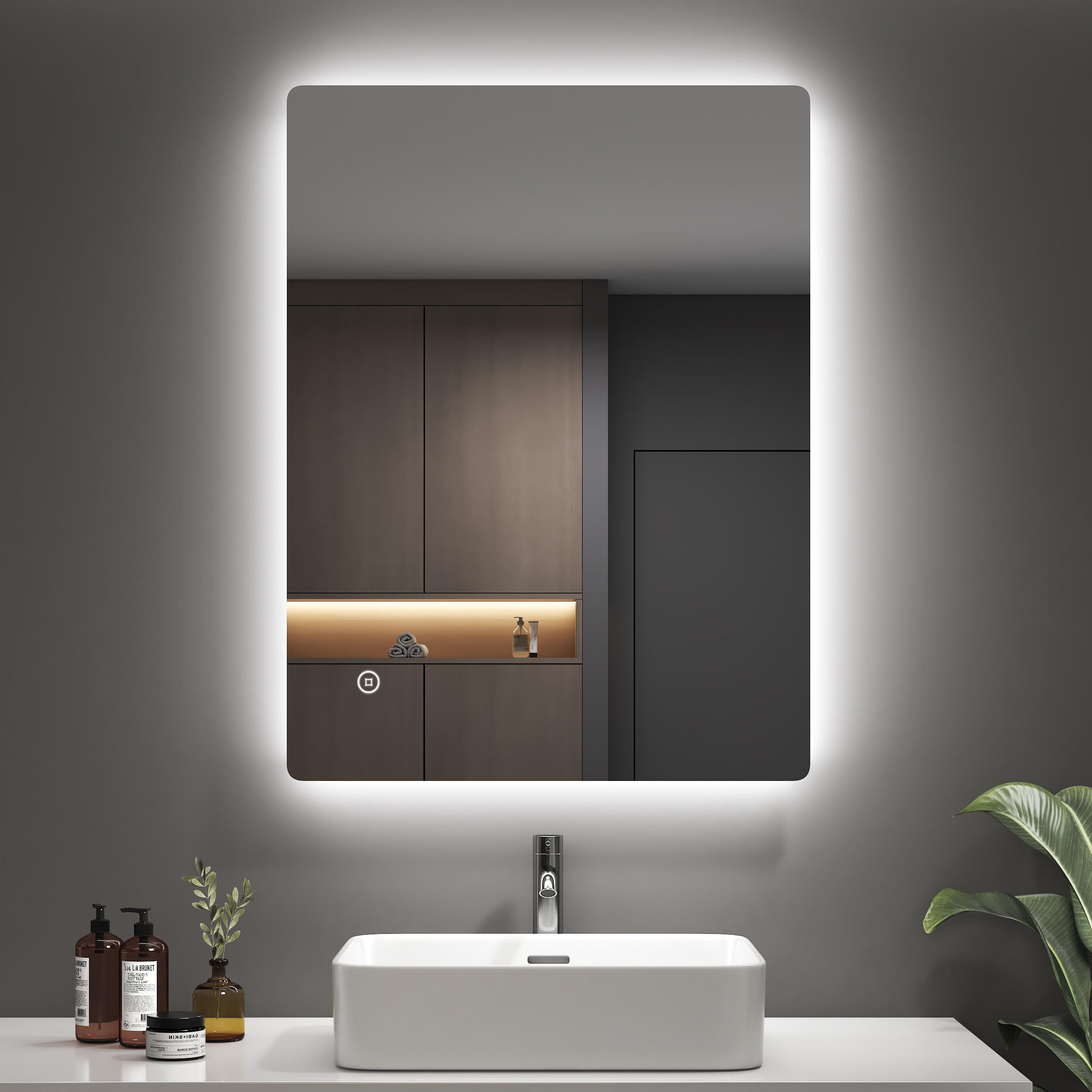 BADSPIEGEL mit Anti-Beschlag Beleuchtung Rechteckig 80/60 cm - Weiß, Glas (60/3/80cm) - EMKE