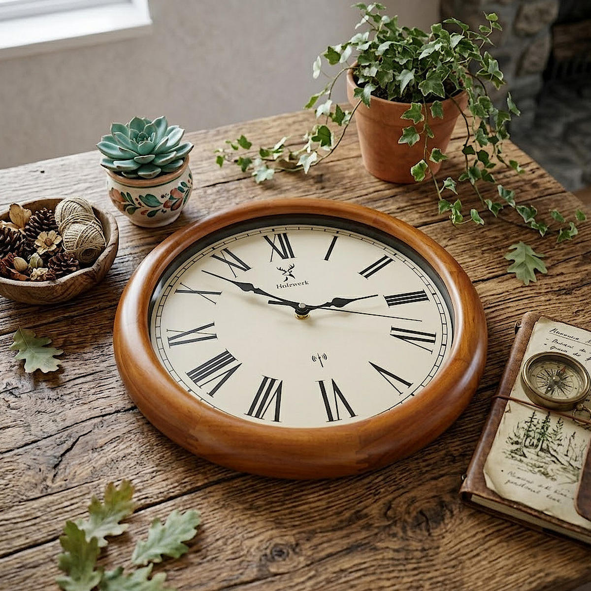 WANDUHR Holz Designer WILDBERG (FUNK) Loft Wand Uhr, beige - Braun, Glas/Holz (35/35/2.2cm) - Holzwerk