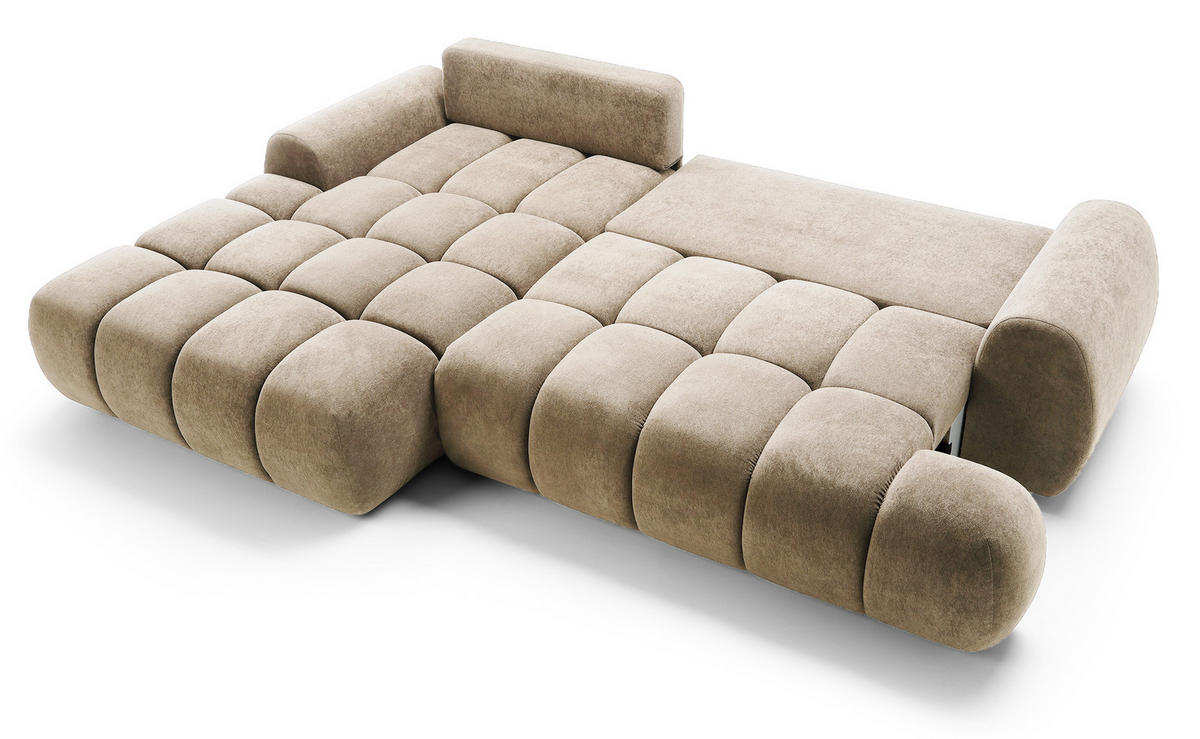 ECKSOFA 280 cm Valerio mit Bettkasten, 280 cm, Links, Schlaffunktion, Beige - Beige, Holz (280/177cm) - Emporius
