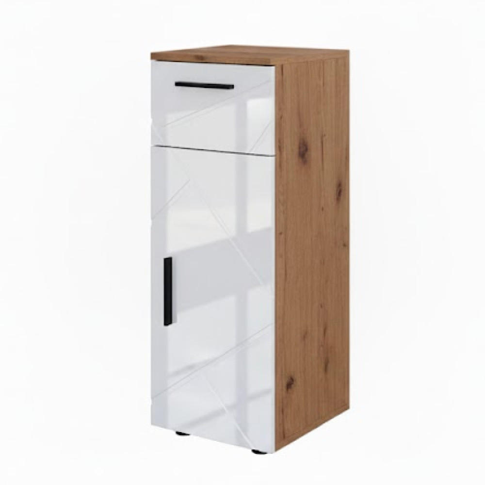 MIDISCHRANK Irma Eiche 30 x 81 cm - Weiß Hochglanz, Holzwerkstoff (30/81/30cm) - Vicco