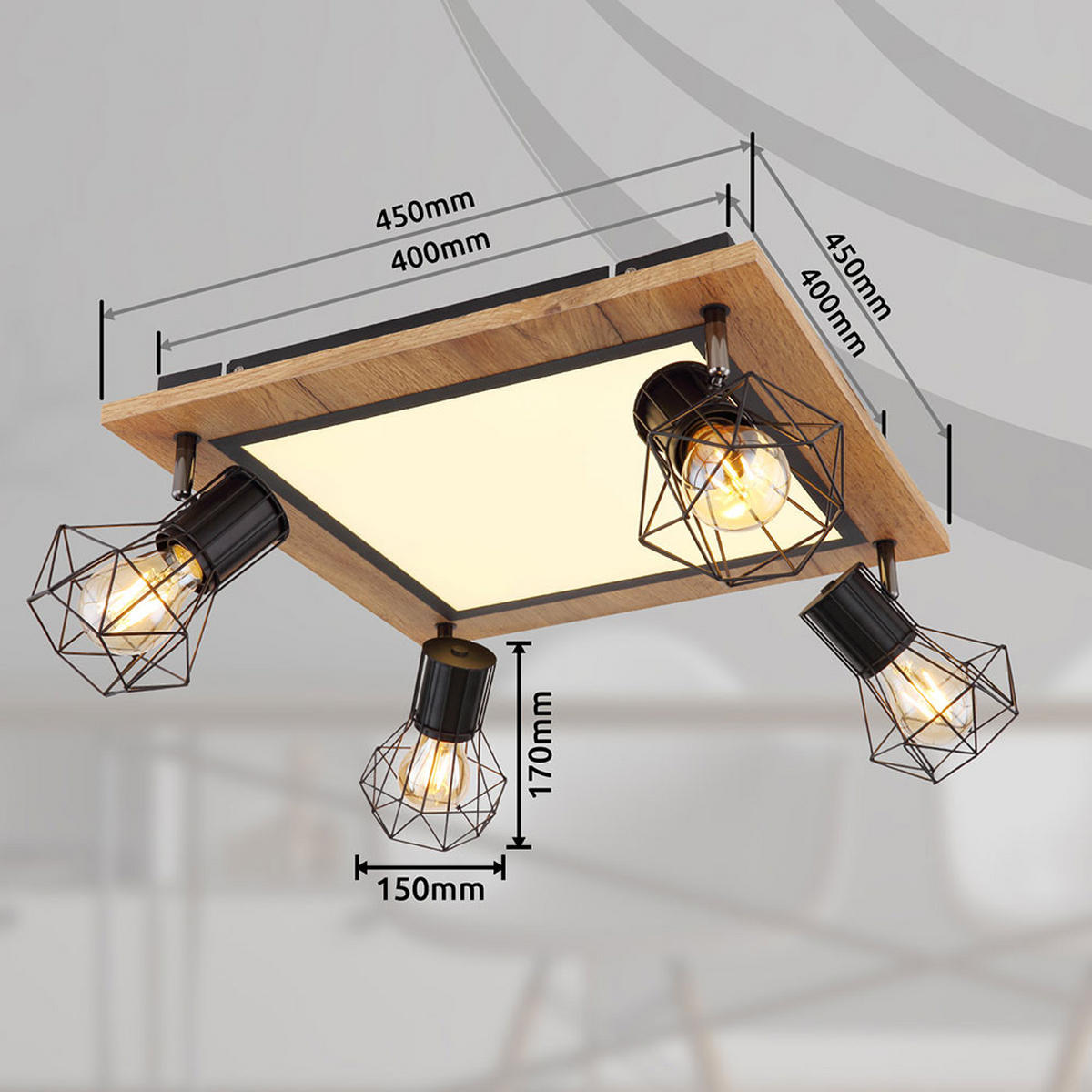 LED DECKENLEUCHTE MDF Schwarz Holzoptik - Schwarz, Metall (45/45/22.5cm) - Globo Lighting
