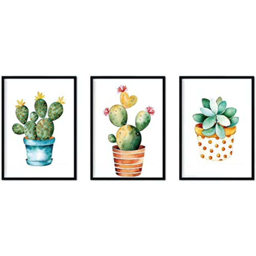 POSTER Set Mit 3 Pflanzen Kaktus A4 Schwarzer Rahmen - Schwarz, Papier (29.7/5/21cm) - Nacnic