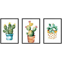POSTER Set Mit 3 Pflanzen Kaktus A4 Schwarzer Rahmen - Schwarz, Papier (29.7/5/21cm) - Nacnic