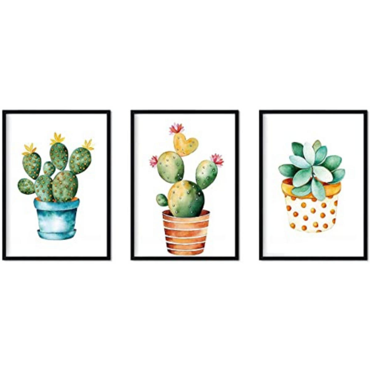 POSTER Set Mit 3 Pflanzen Kaktus A4 Schwarzer Rahmen - Schwarz, Papier (29.7/5/21cm) - Nacnic