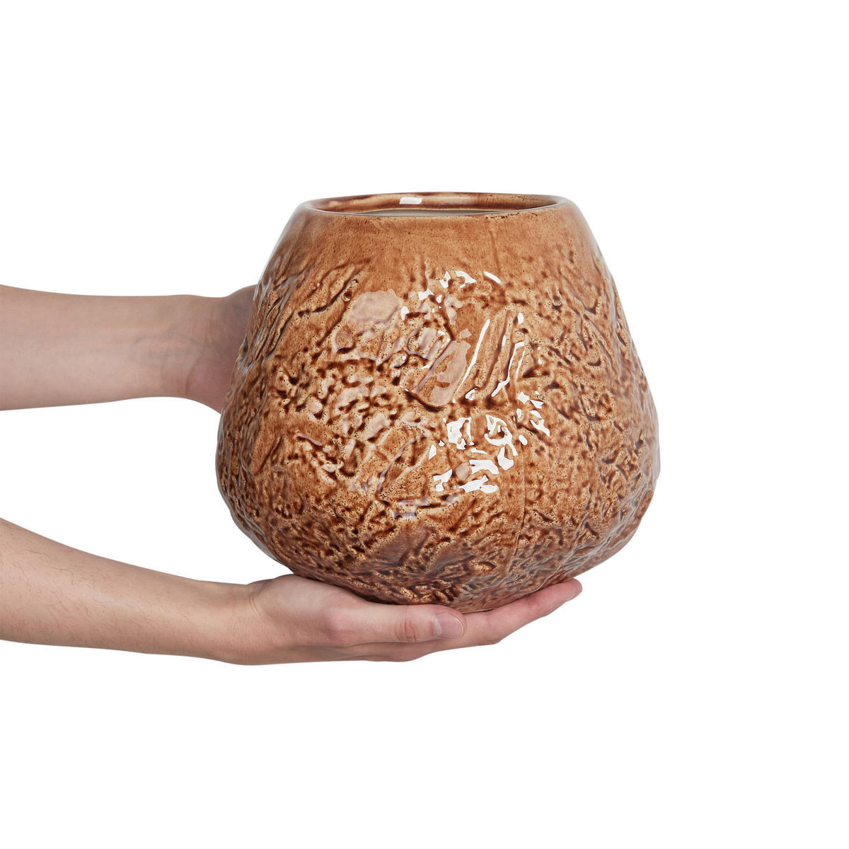 BLUMENVASE Steinzeug braun Betta - Braun, Stein (22cm) - Beliani