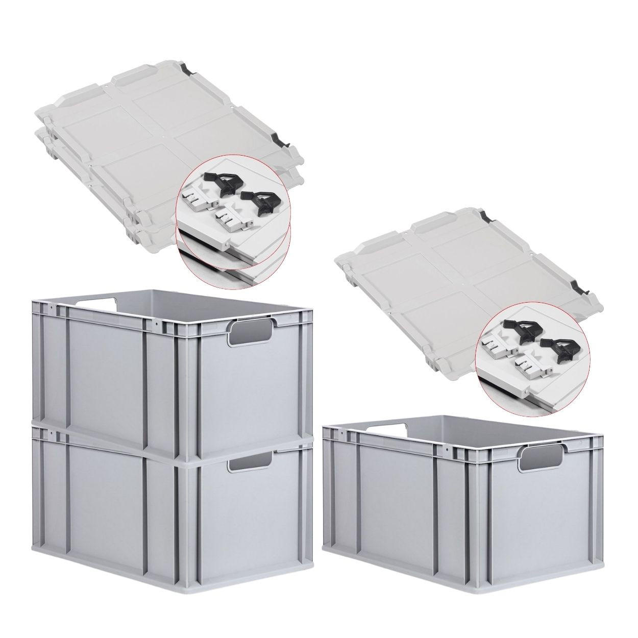 EUROBOX 3x Nextgen Economy Mit Scharnierdeckel Grau/Schwarz Griffe Offen 65 Liter - Schwarz, Kunststoff (40/32/60cm) - PROREGAL