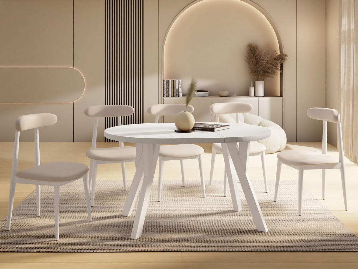 ESSTISCH Avero White runder ausziehbarer, Weiß 100-140/100/77 cm - Weiß, Holz/Holzwerkstoff (100/100/77cm) - WFL GROUP