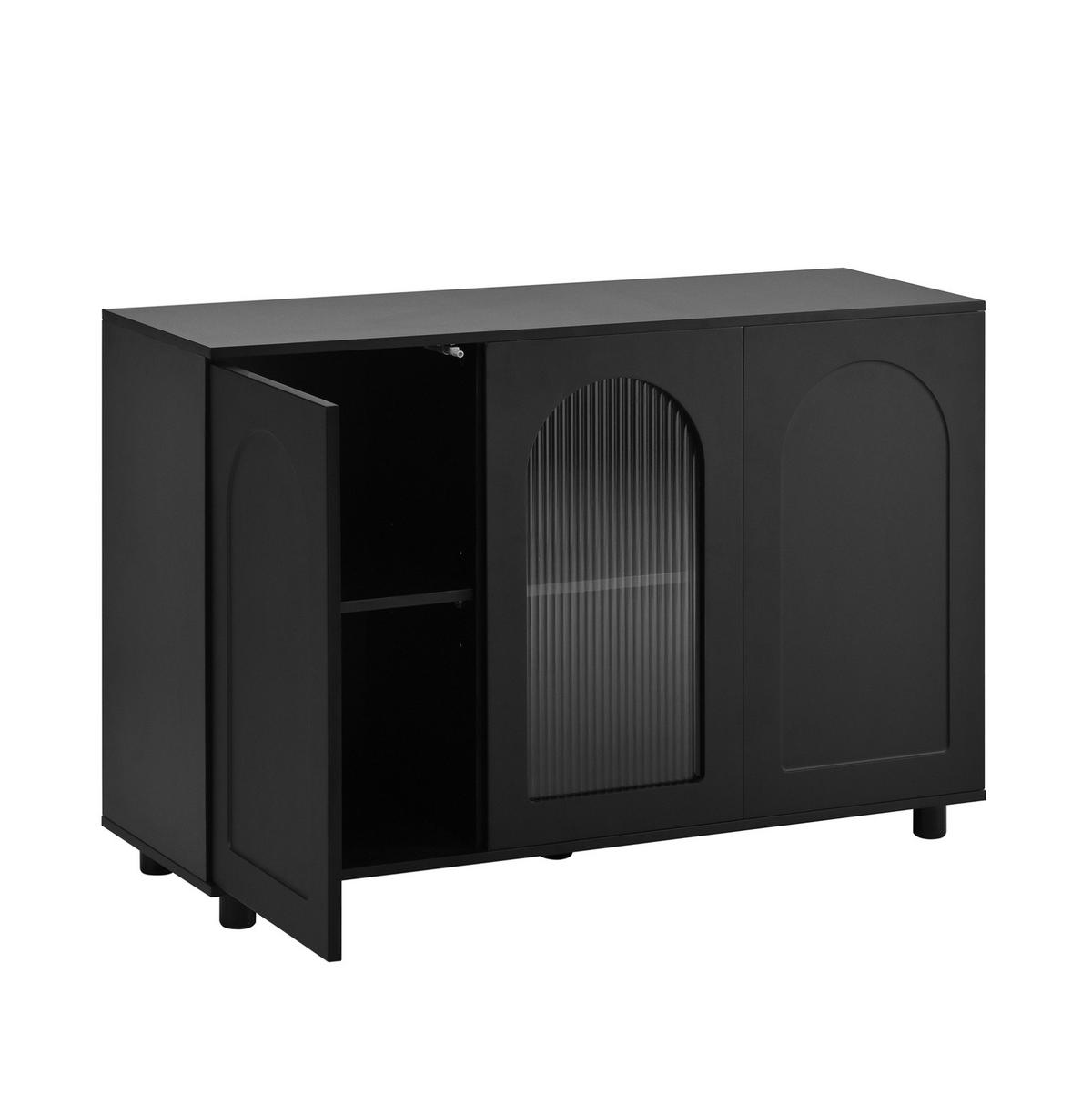 BUFFETSCHRANK-SET 120/45/180 cm mit klappbarem Esstisch, Stauraum und Glastüren, Weiß - Weiß, Holzwerkstoff (120/180/45cm) - Redom