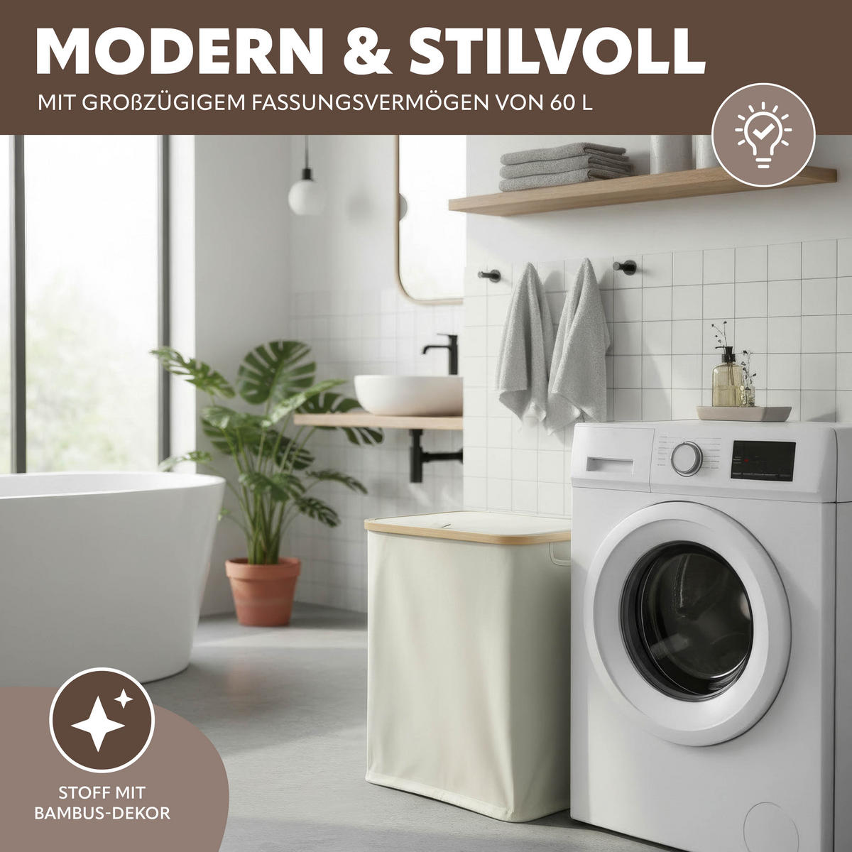 WÄSCHESAMMLER 60 Liter, beige - Beige, Textil (41/45.5/33cm) - bremermann