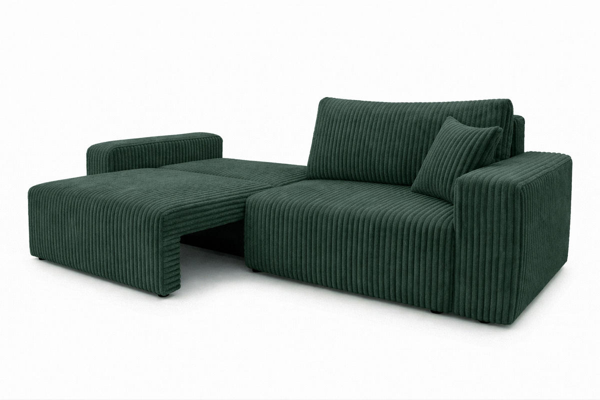 SOFA Mit Schlaffunktion Und Bettkasten, Cordstoff Tilia, Grün, BEST SCORNER - Grün, Holz (245/83/90cm) - Kaiser Möbel