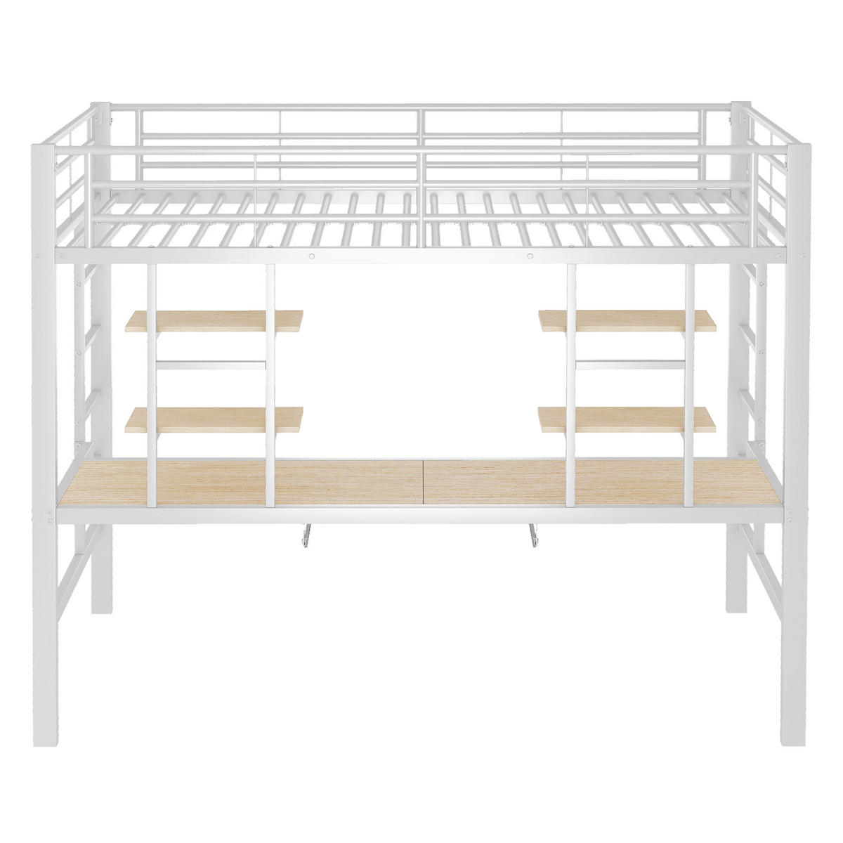 HOCHBETT 90x200cm Weiß Metall Schreibtisch 2 Regale - Weiß, Metall (90/200cm) - FLIEKS