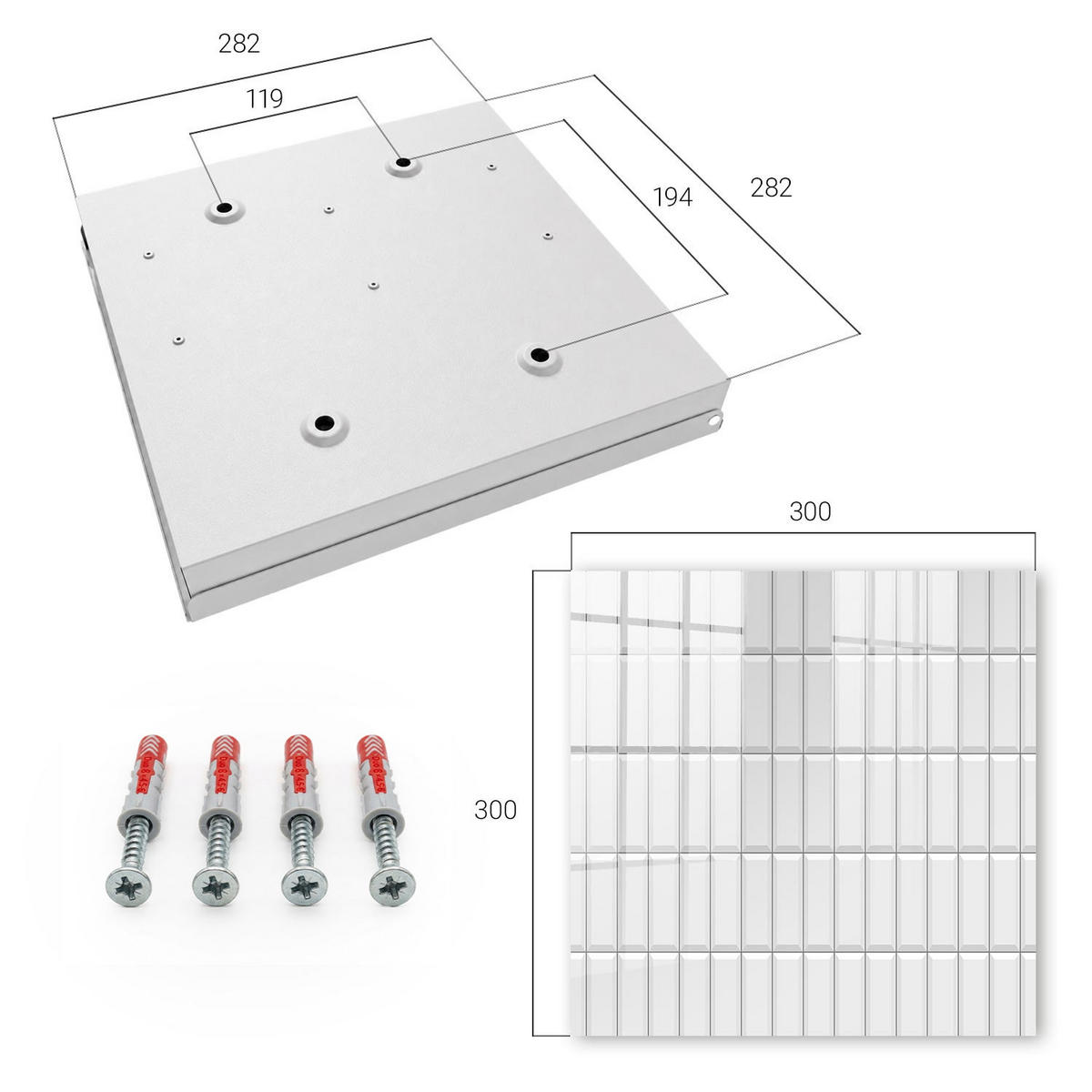 SCHLÜSSELBOX Weiß 30x30 cm – Türöffnung nach rechts - Subtile Geometrie - Grau, Metall (30/30/5cm) - TULUP