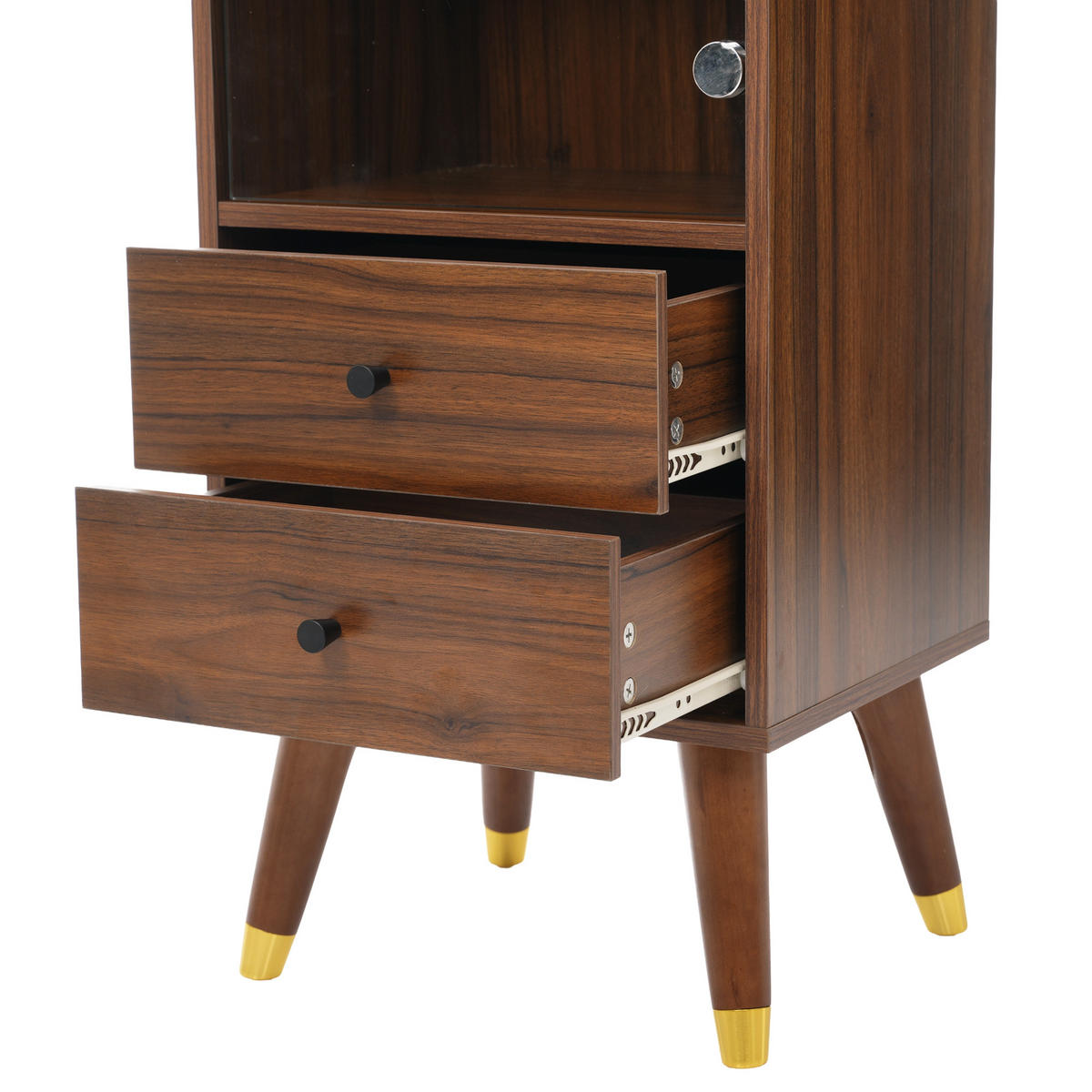 HIGHBOARD Nussbaumholz-Optik mit Glastür, 2 Schubladen & verstellbaren Regalen - Walnussfarben, Holzwerkstoff (39.8/160/35cm) - Urban Meuble
