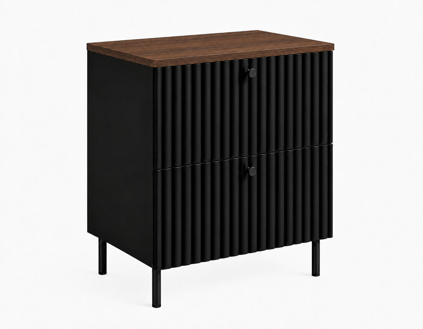 BADEZIMMERSCHRANK: Schwarz / Platte Nusseiche / Griffe Schwarz / Beine Schwarz, 60 x 46 x 73,6 cm - Schwarz, Holzwerkstoff (60/73.6/46cm) - 3XE LIVING