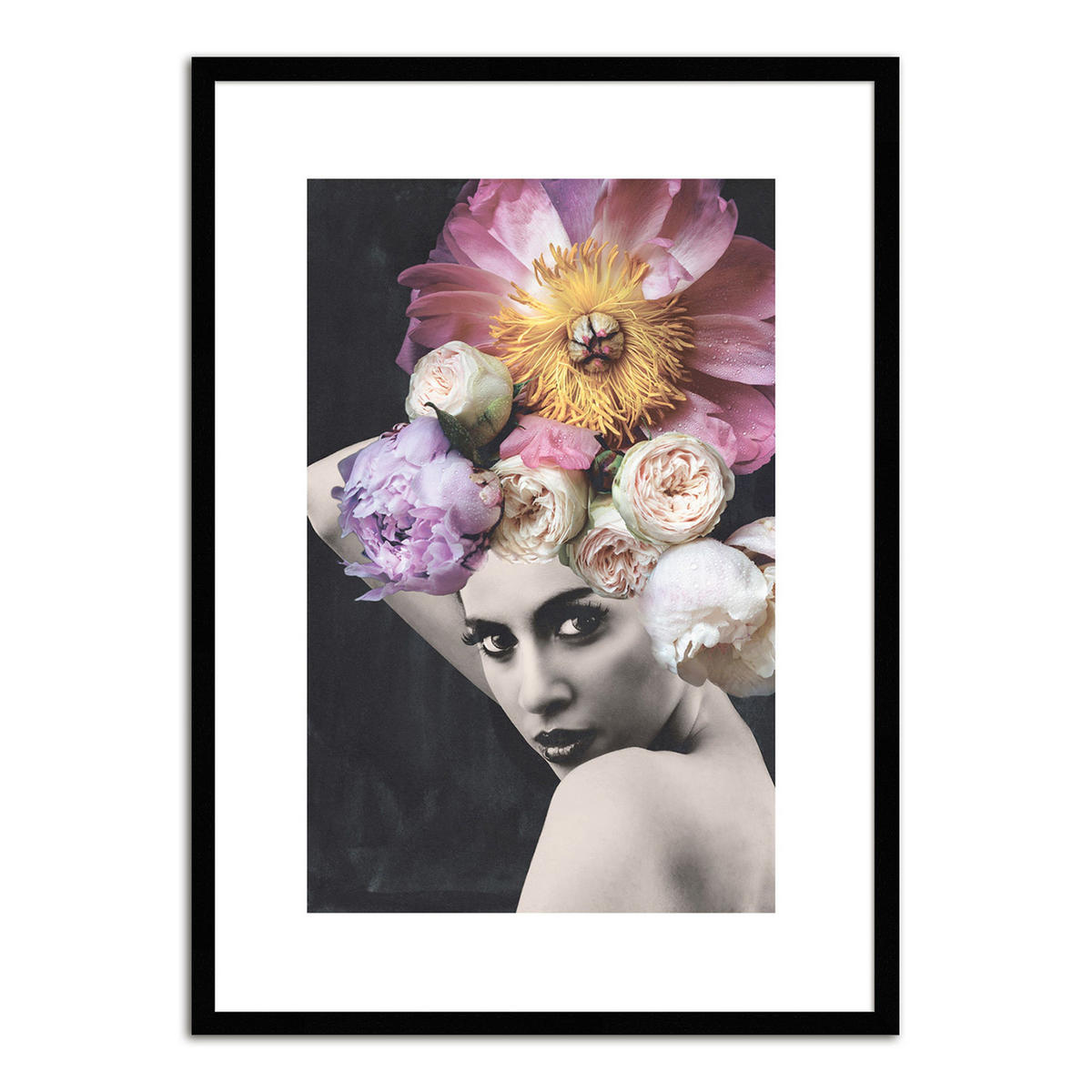 POSTER mit Rahmen 50x70 cm Frauenportrait Blumen - Rosa, Holz (51/71cm) - artissimo