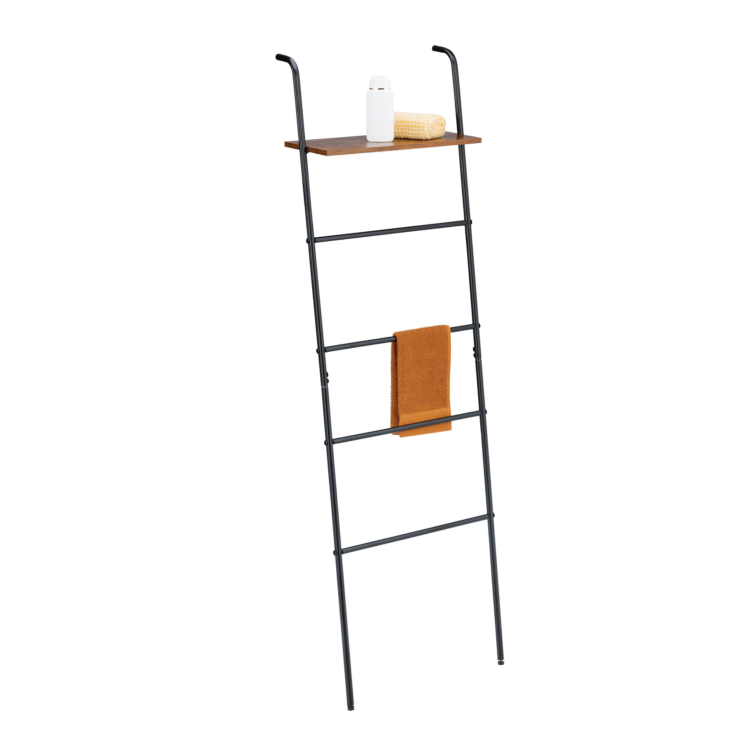 HANDDUKSSTEGE Svart Brun med hylla 4 steg st&aring;l MDF 150 cm 150/45.5/20 cm
