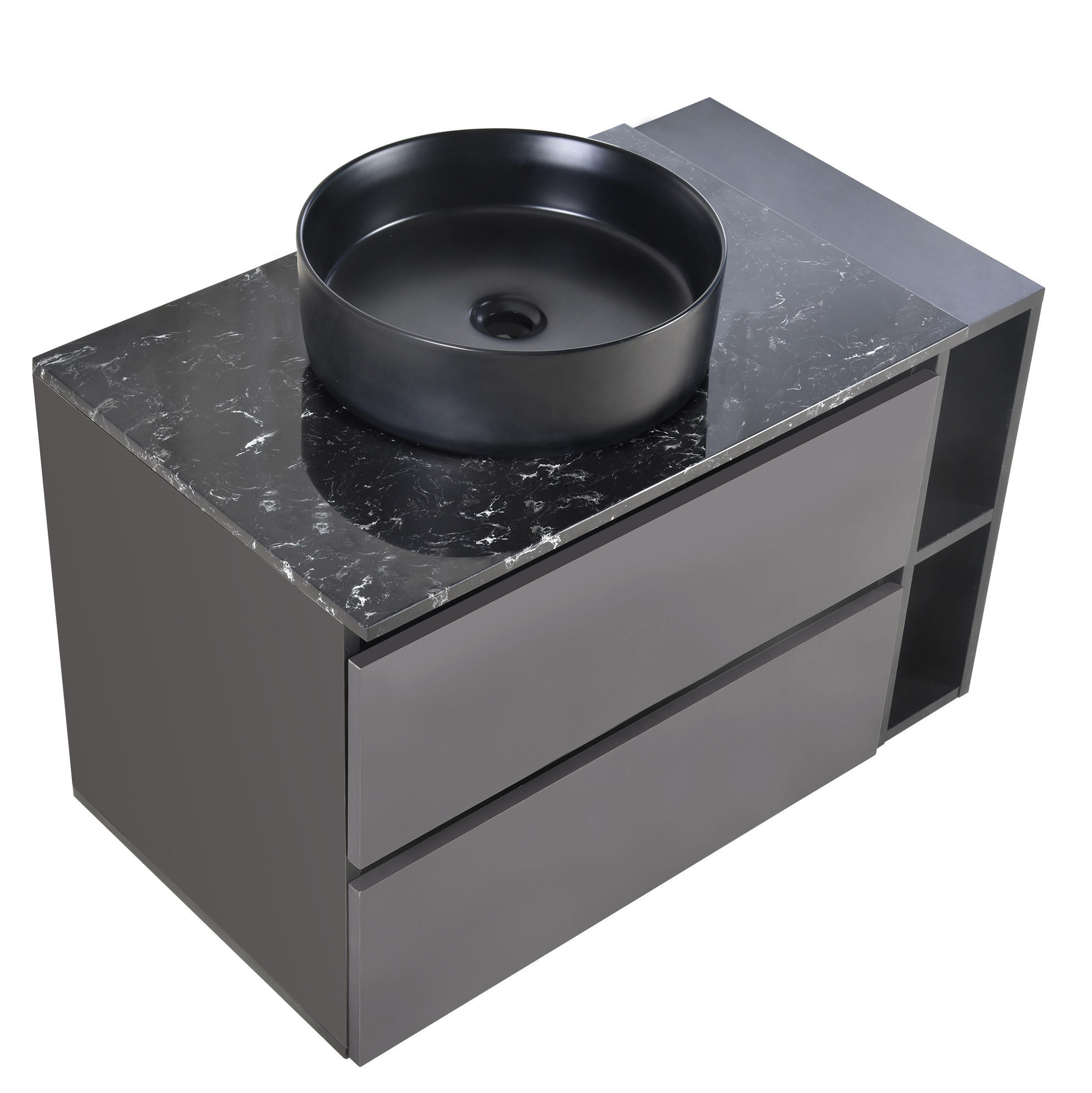 WASCHTISCHKOMBI mit Aufsatzbecken in Schwarz/Grau mit Schubladen - Schwarz, Holzwerkstoff (80/48.5/44cm) - BEAOK