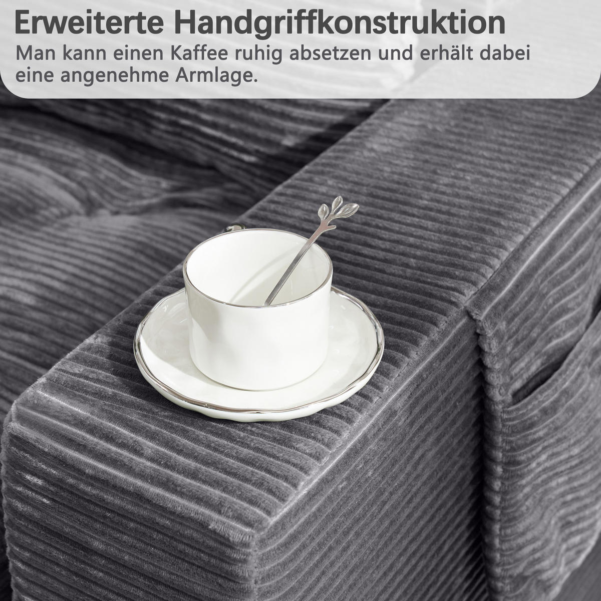 2-SITZER mit Liegefunktion, verbreiterten Armlehnen und Seitentaschen - Dunkelgrau, Textil (140/67/85cm) - EVRYAE