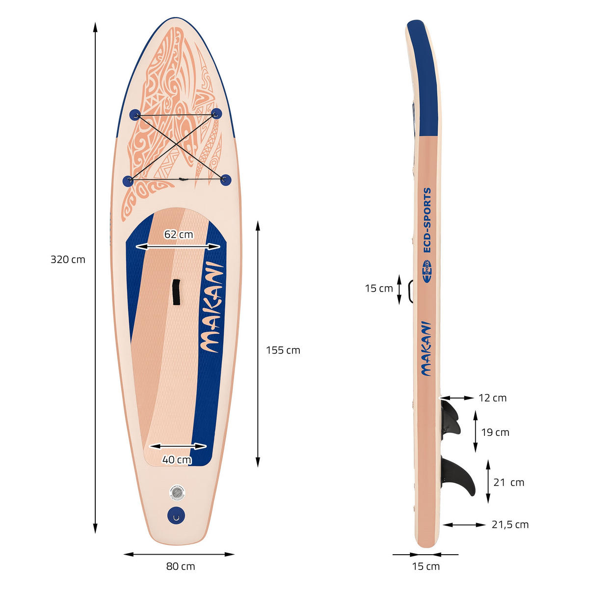 STAND UP PADDLE BOARD Makani Apricot - Hellrosa, Kunststoff (320/80/15cm) - ECD-Germany